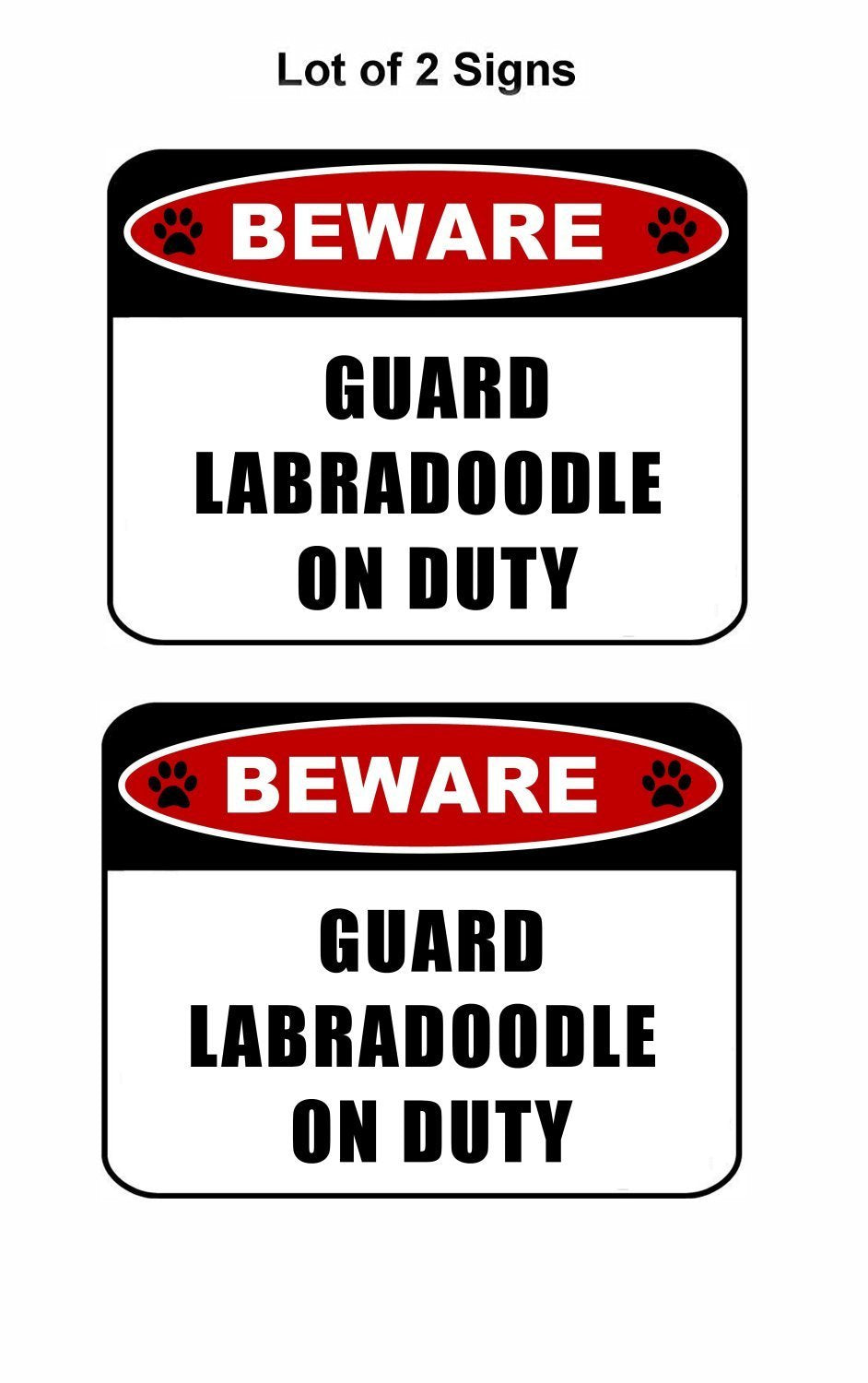 Beware Guard Labradoodle (v2) on Duty 11.5 inch x 9 inch Laminated Dog Sign - 2 Pack