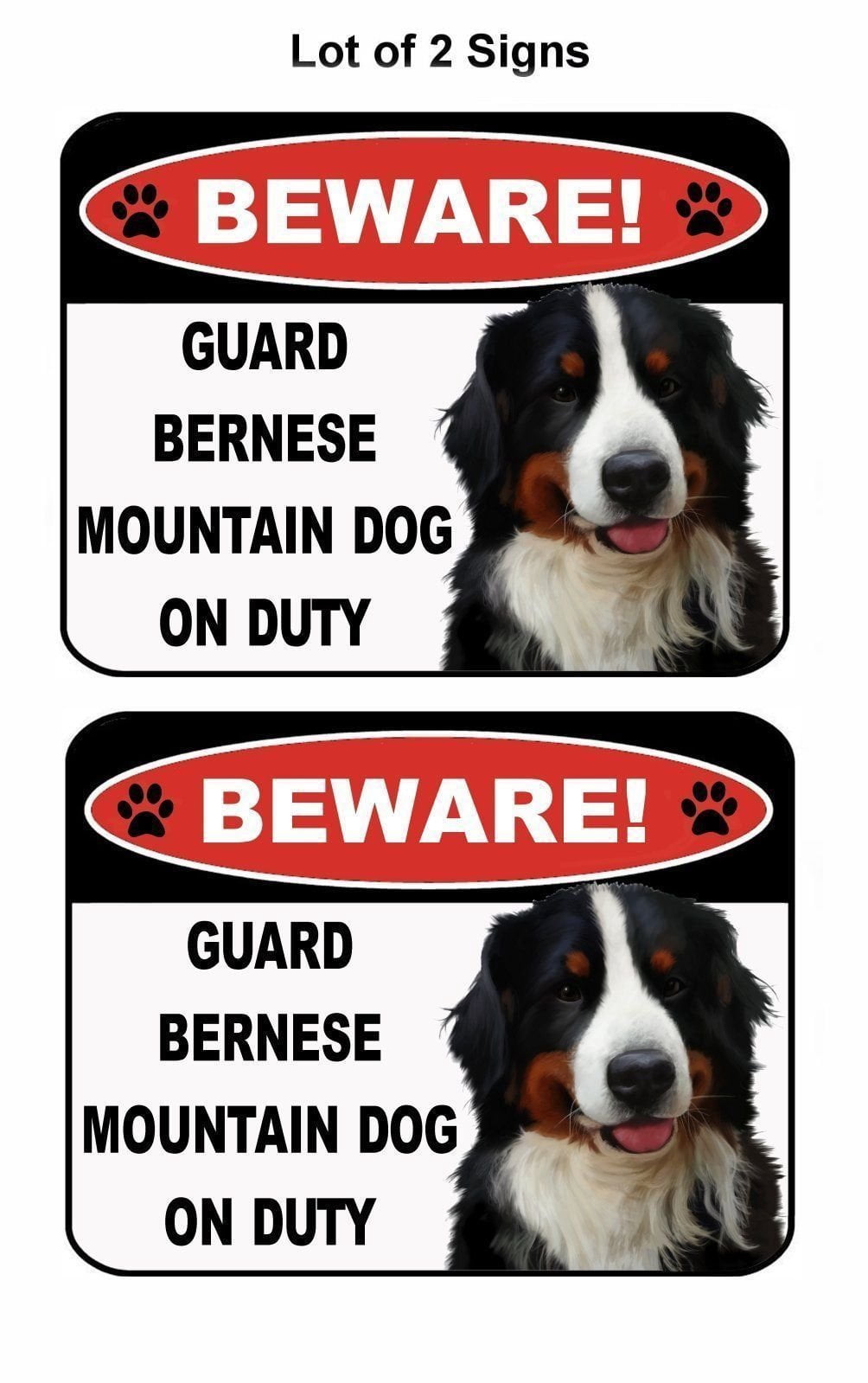 2-Count Beware Guard Bernese Mountain Dog (Silhouette) on Duty 11.5" x 9" Laminated Dog Sign