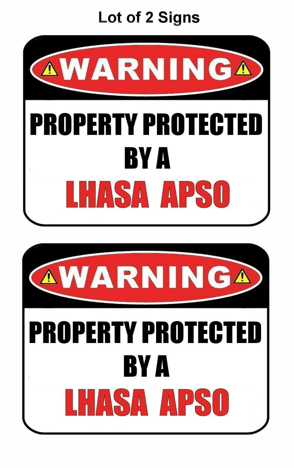 2-Count Warning Property Protected by a Lhasa Apso 9 inch x 11.5 inch Laminated Dog Sign