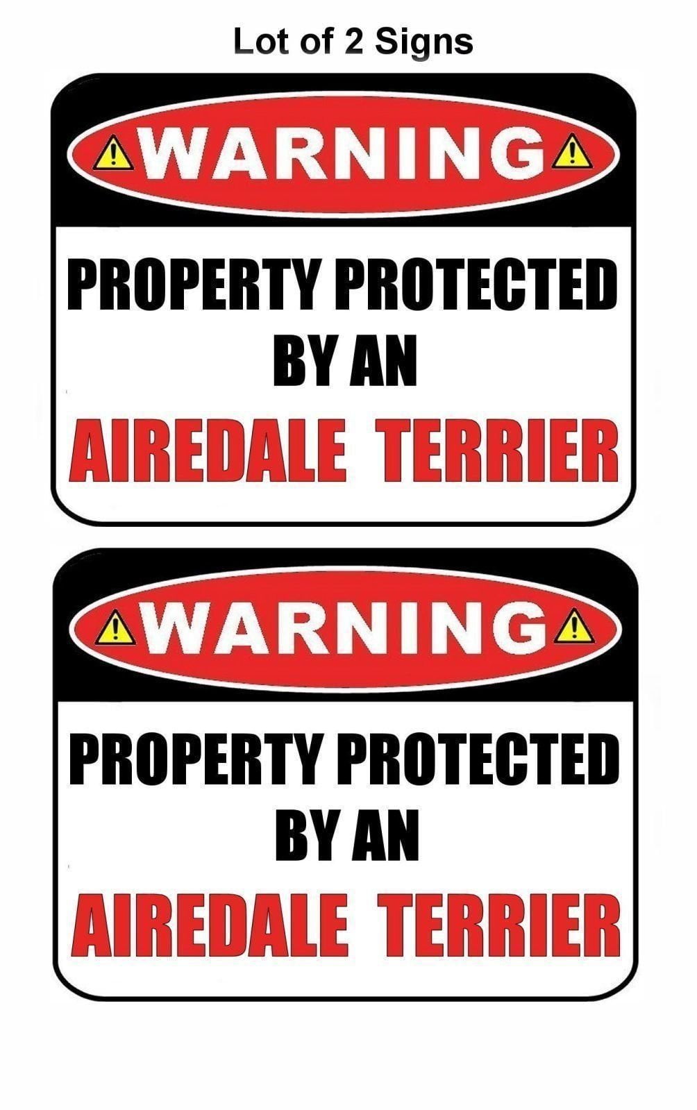 2-Count Warning Property Protected by an Airedale Terrier 9 inch x 11.5 inch Laminated Dog Sign
