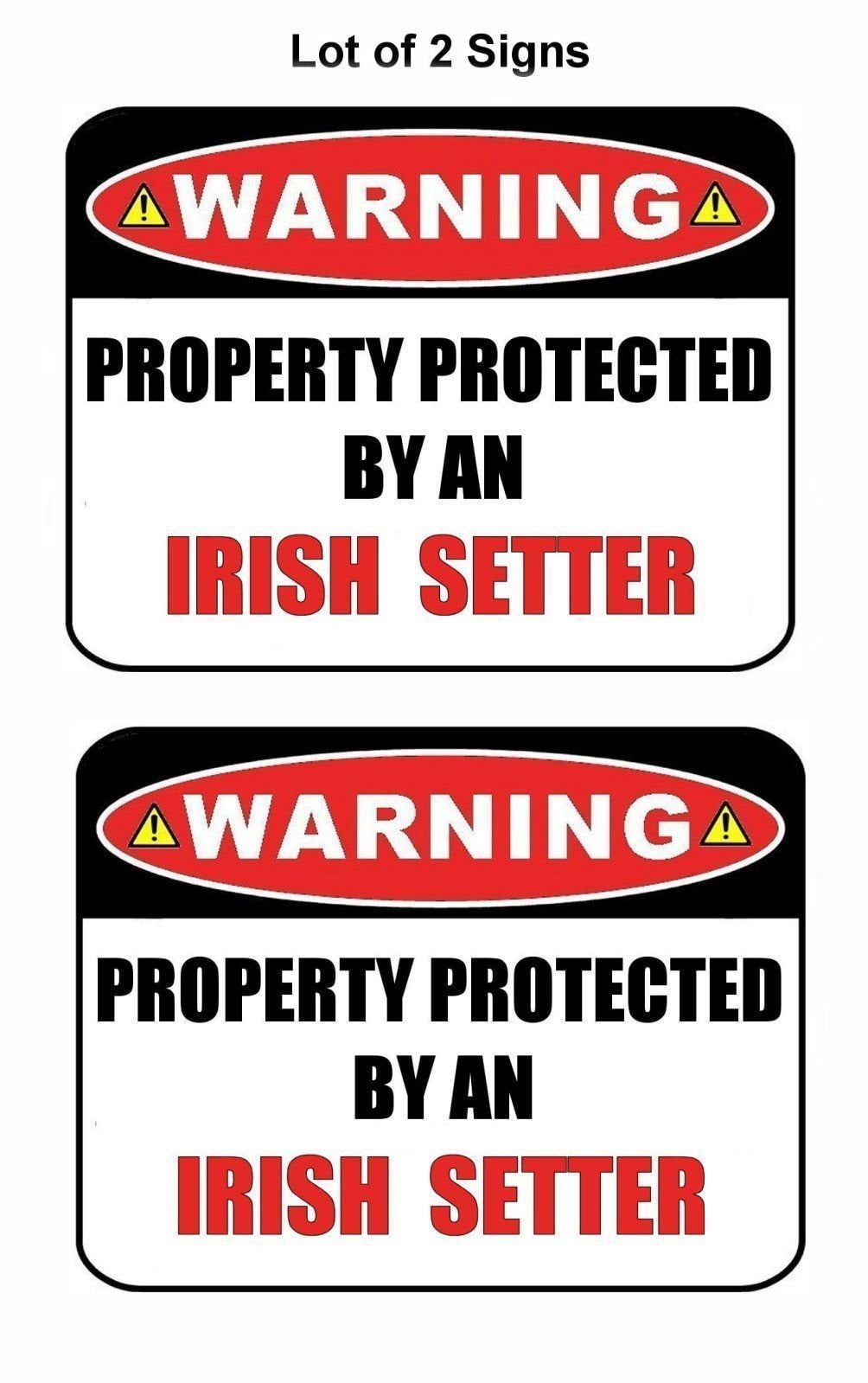 2-Count Warning Property Protected by an Irish Setter 9 inch x 11.5 inch Laminated Dog Sign