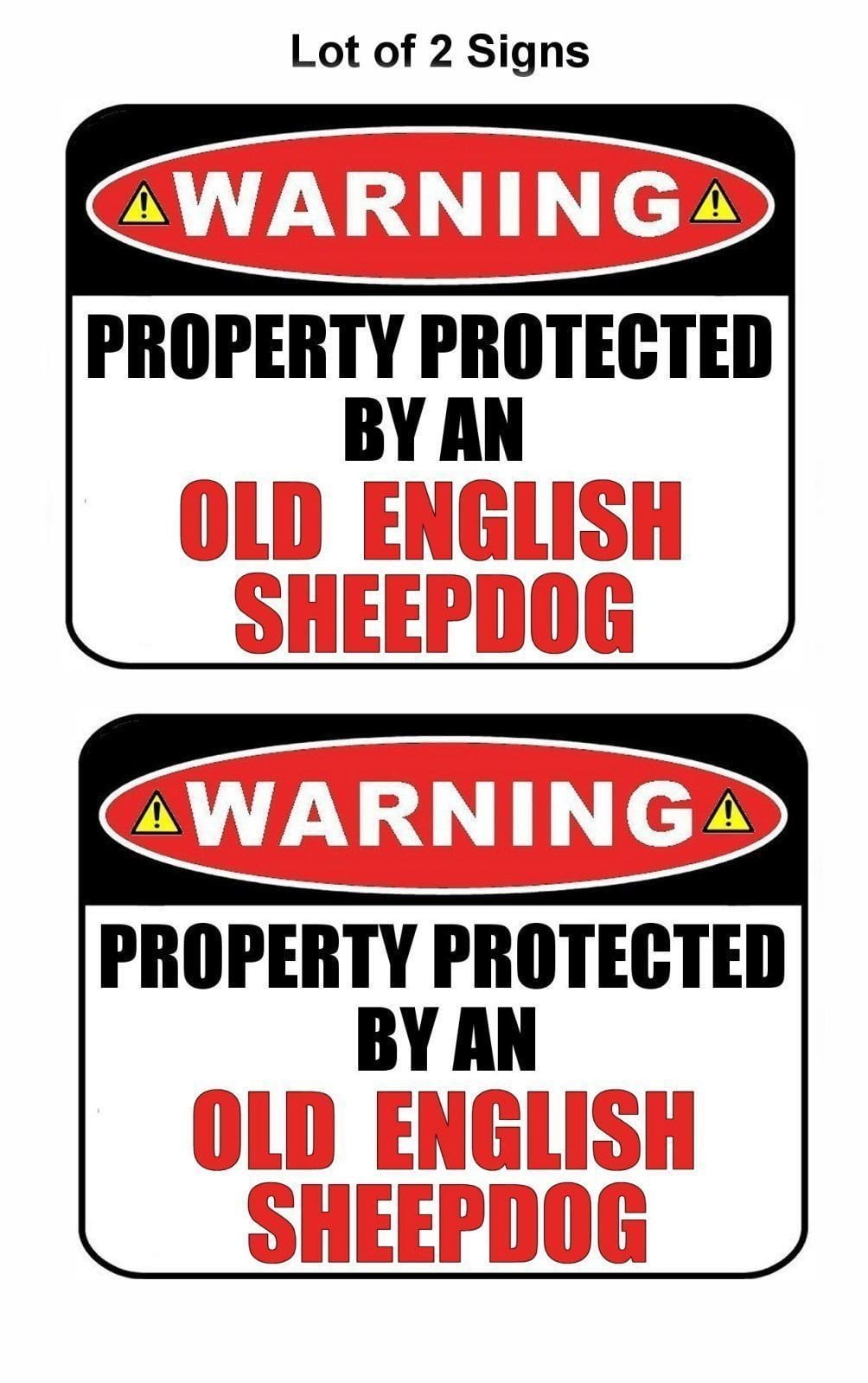 2-Count Warning Property Protected by an Old English Sheepdog 9 inch x 11.5 inch Laminated Dog Sign
