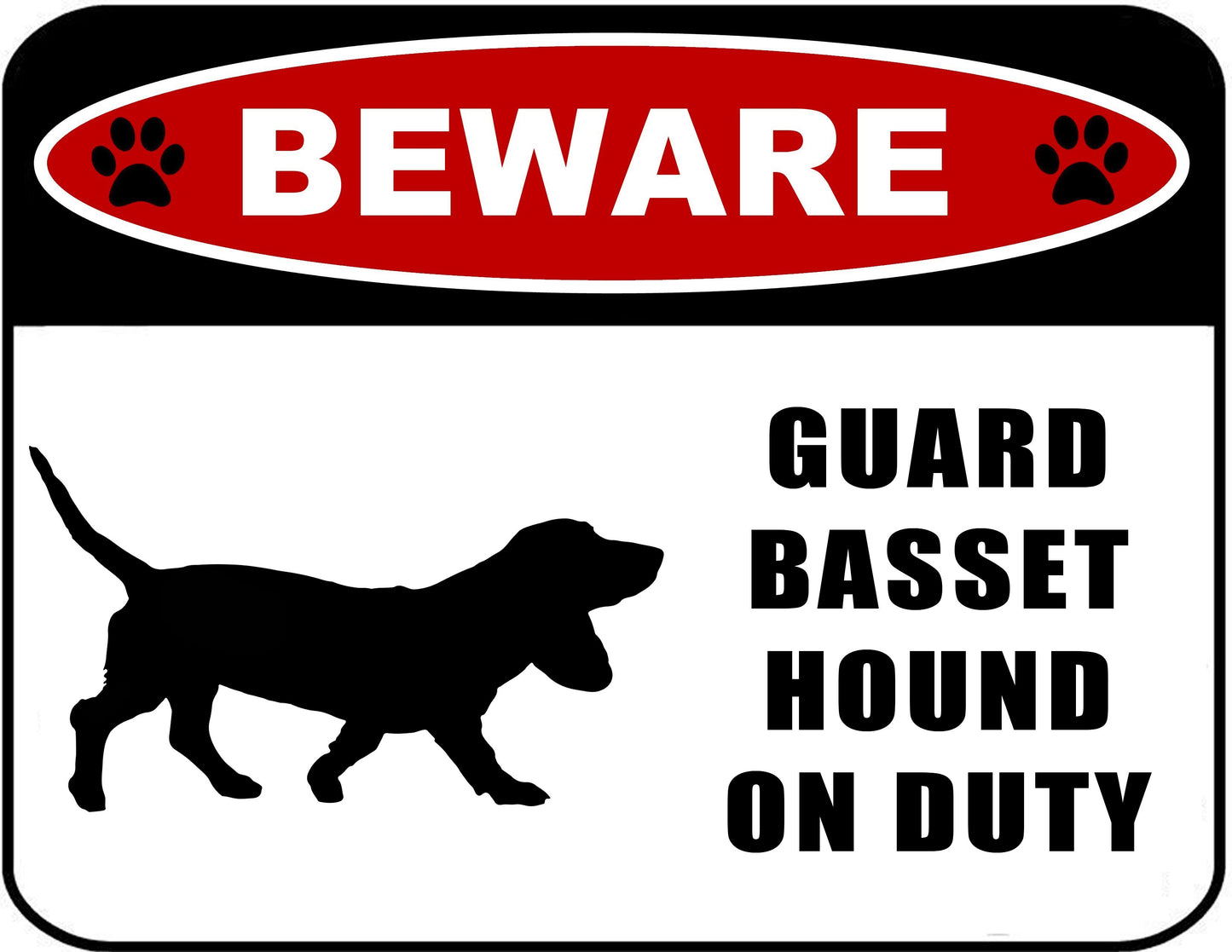 Beware Guard Basset Hound (silhouette) on Duty 11.5 inch x 9 inch Laminated Dog Sign - 2 Pack