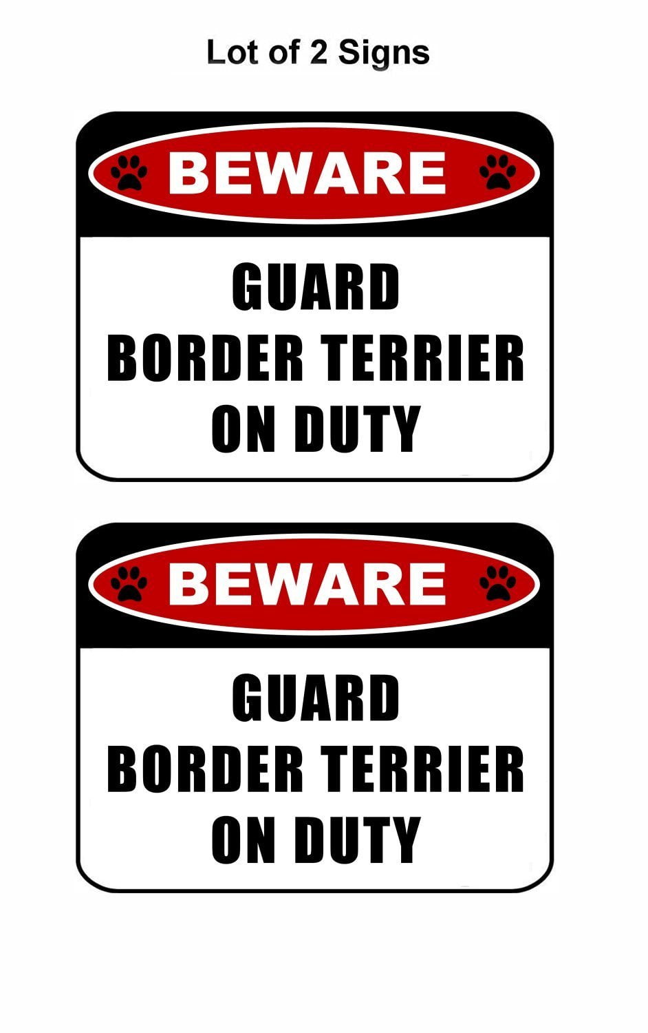 Beware Guard Border Terrier (v2) on Duty 11.5 inch x 9 inch Laminated Dog Sign - 2 Pack