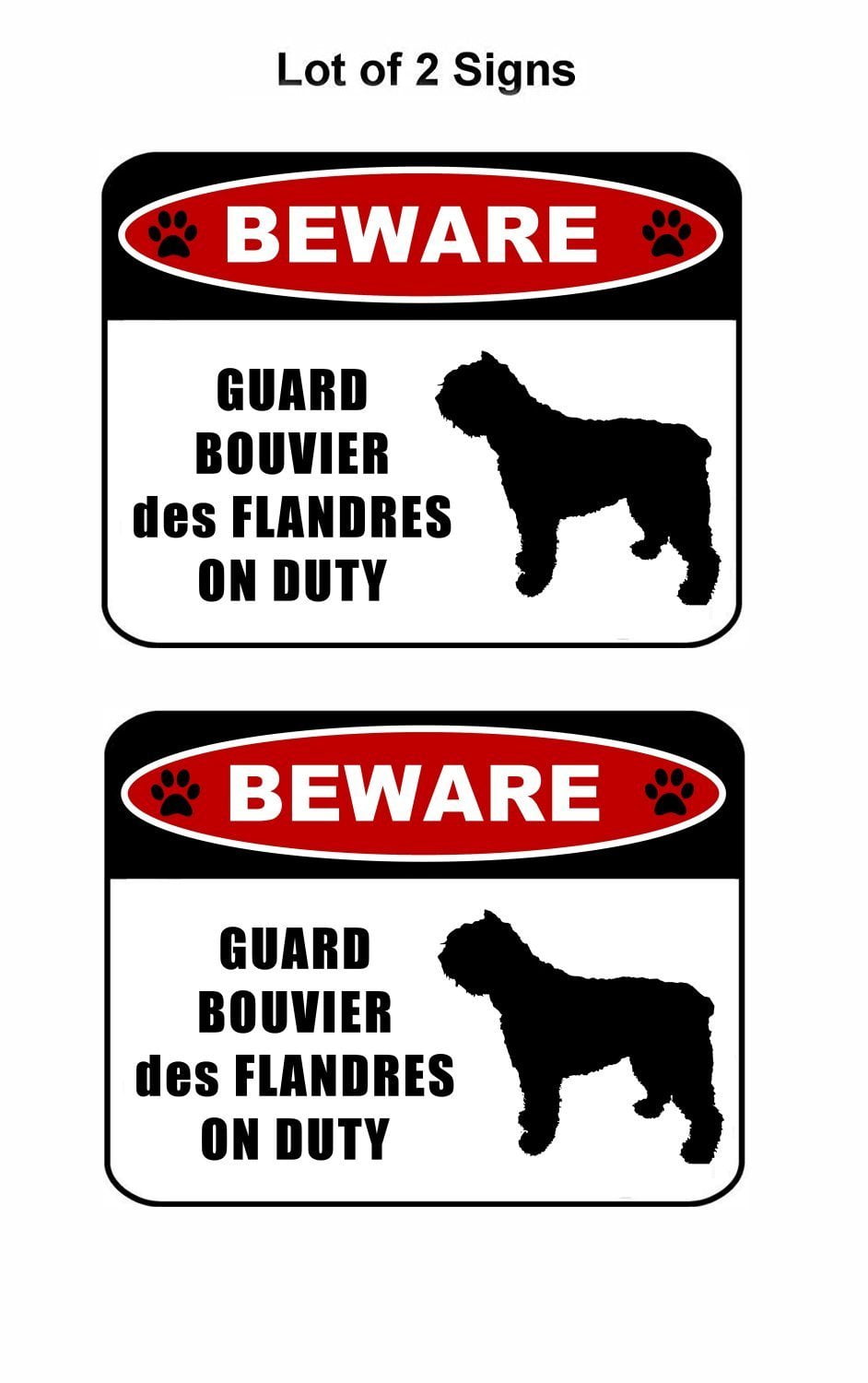 Beware Guard Bouvier Des Flandres (silhouette) on Duty 11.5 inch x 9 inch Laminated Dog Sign - 2 Pack