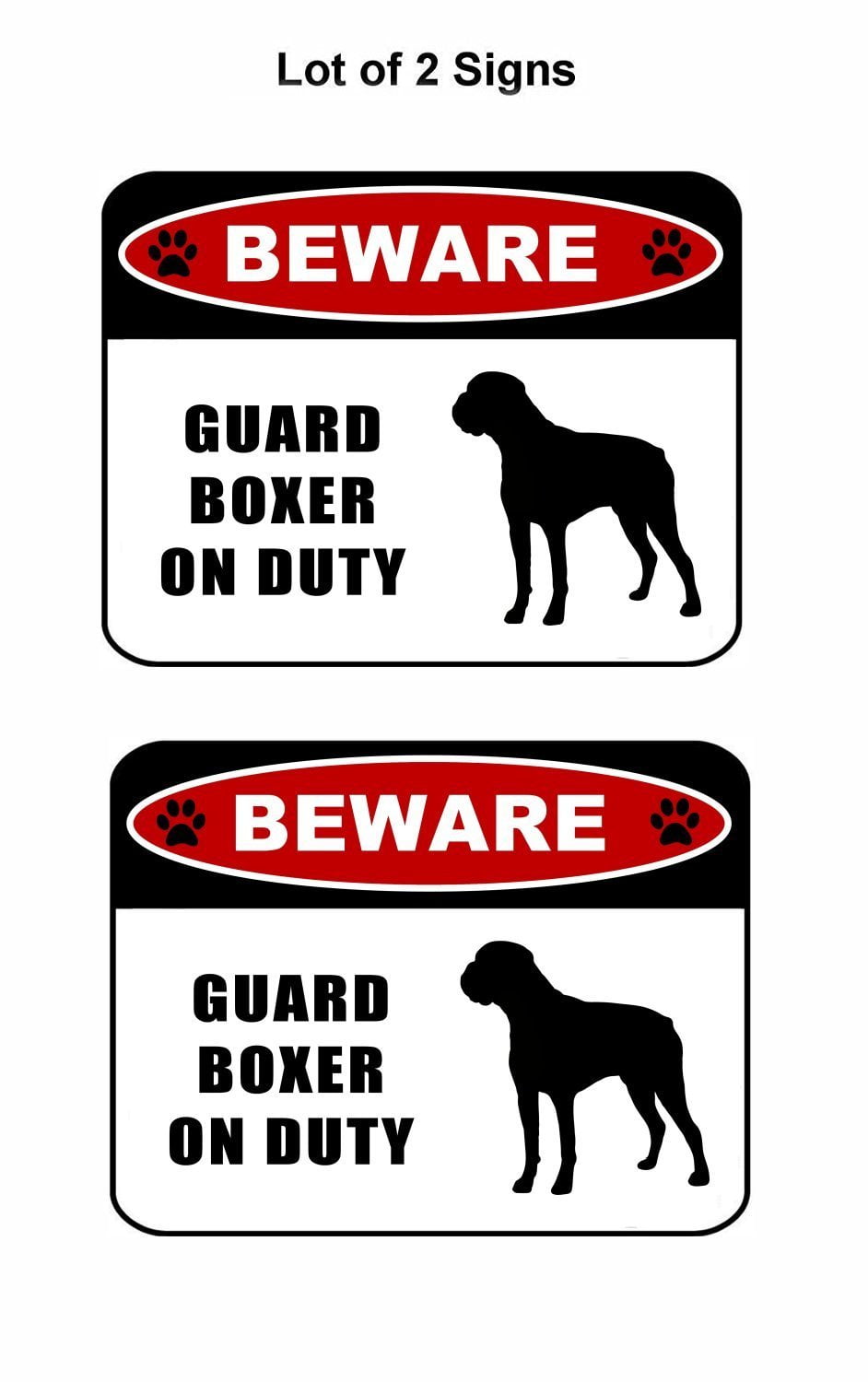 Beware Guard Boxer (silhouette) on Duty 11.5 inch x 9 inch Laminated Dog Sign - 2 Pack