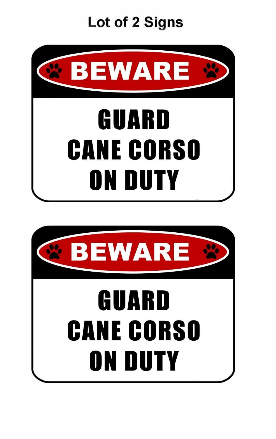 Beware Guard Cane Corso (v2) on Duty 11.5 inch x 9 inch Laminated Dog Sign - 2 Pack