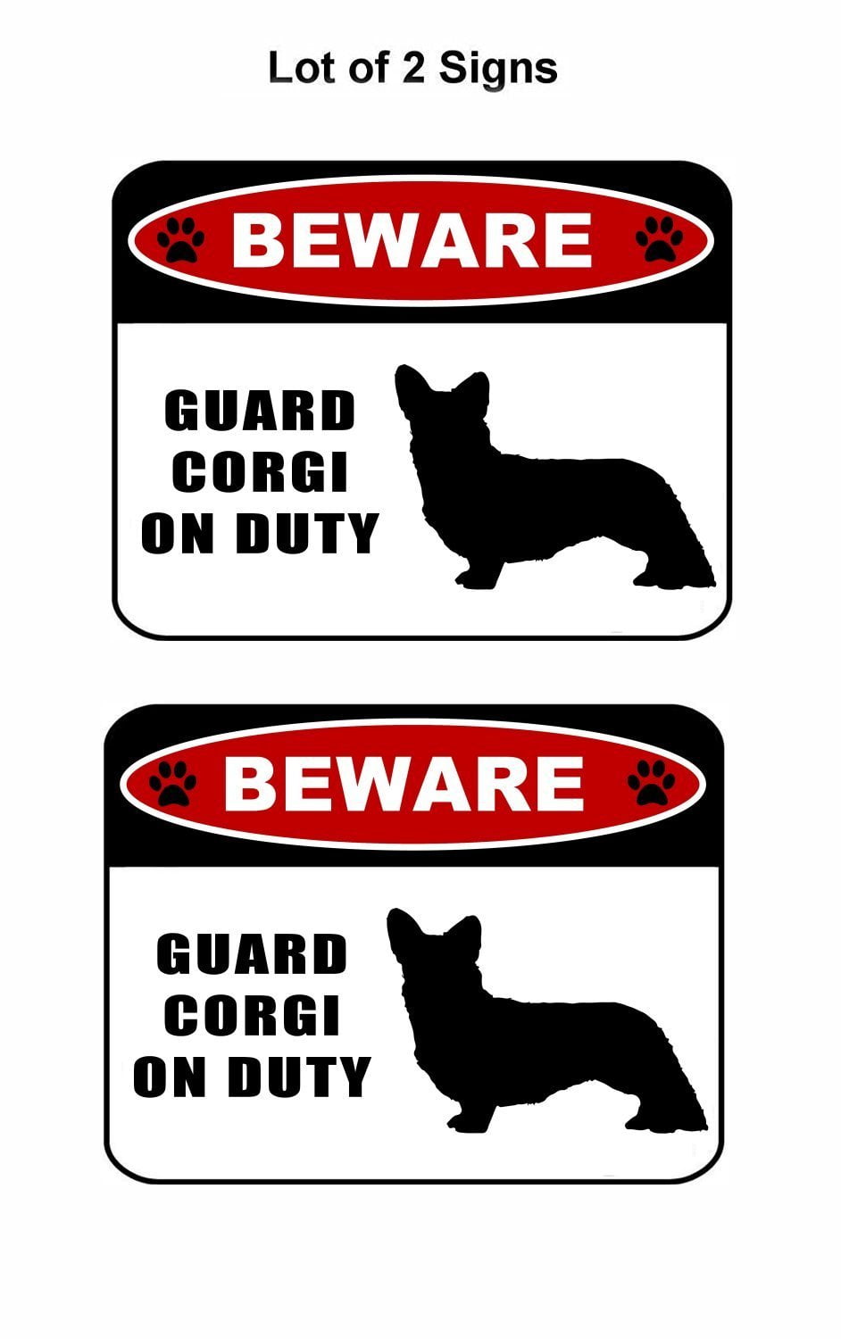 Beware Guard Corgi (silhouette) on Duty 11.5 inch x 9 inch Laminated Dog Sign - 2 Pack