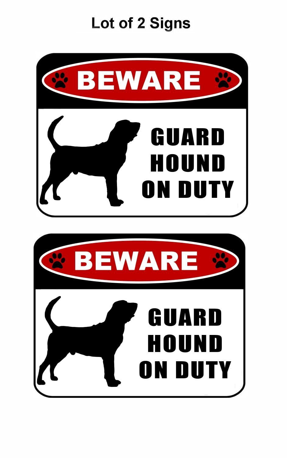 Beware Guard Hound (silhouette) on Duty 11.5 inch x 9 inch Laminated Dog Sign - 2 Pack