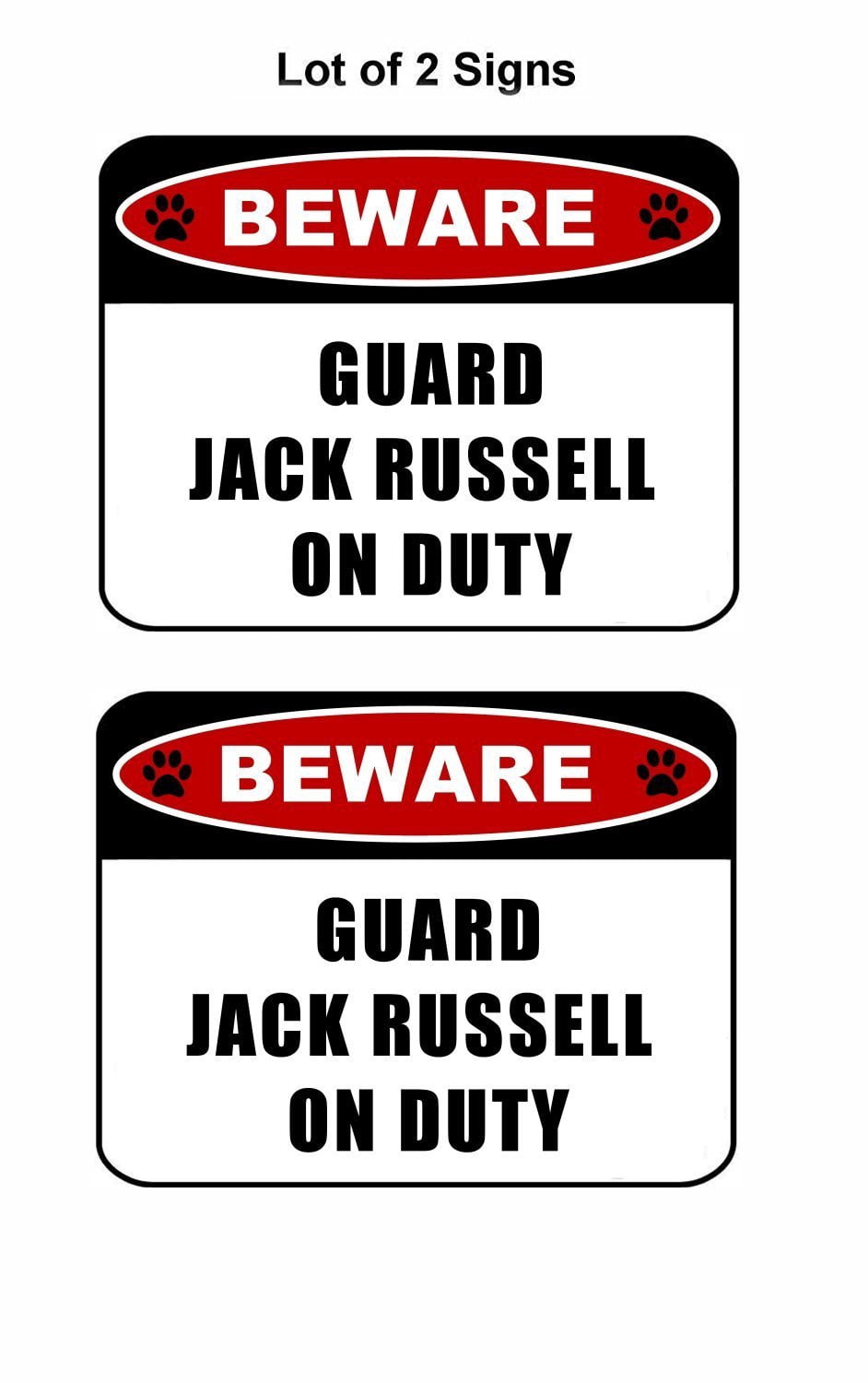 Beware Guard Jack Russell (v2) on Duty 11.5 inch x 9 inch Laminated Dog Sign - 2 Pack