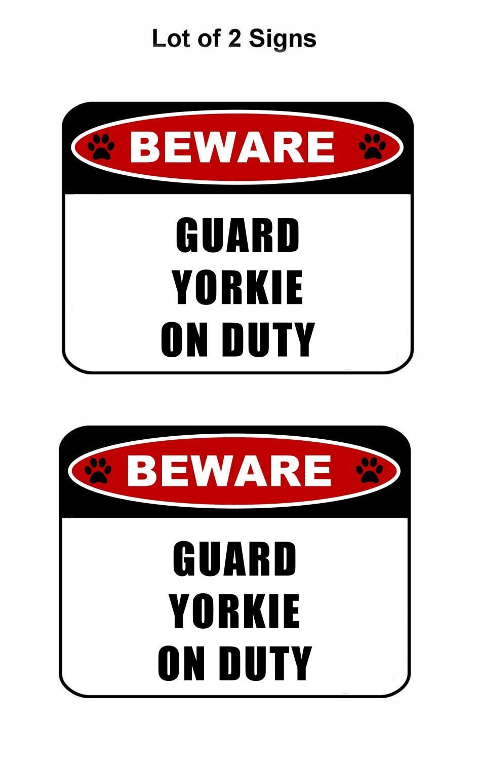 Beware Guard Yorkie (v2) on Duty 11.5 inch x 9 inch Laminated Dog Sign - 2 Pack