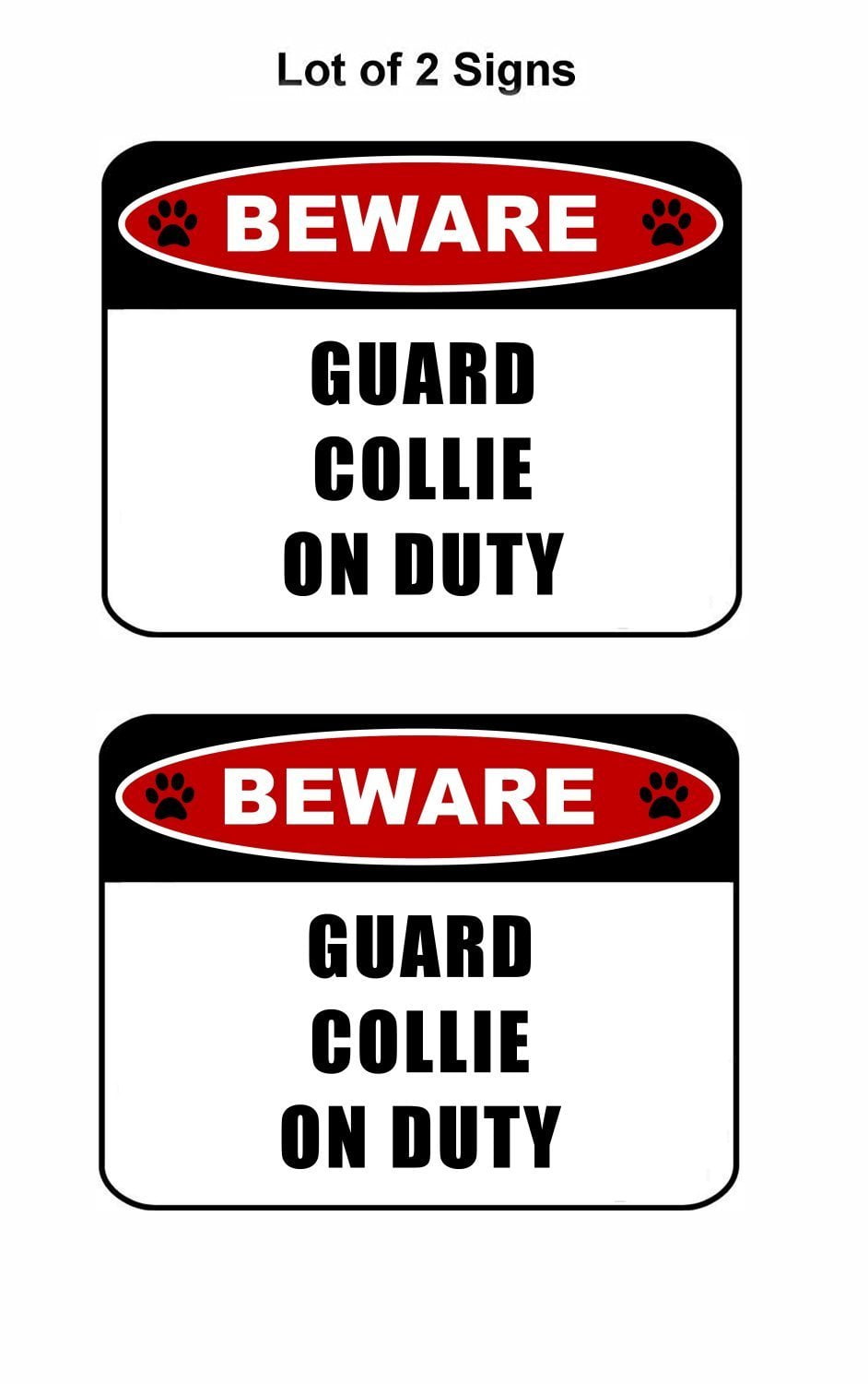 Beware Guard Collie (v2) on Duty 11.5 inch x 9 inch Laminated Dog Sign - 2 Pack
