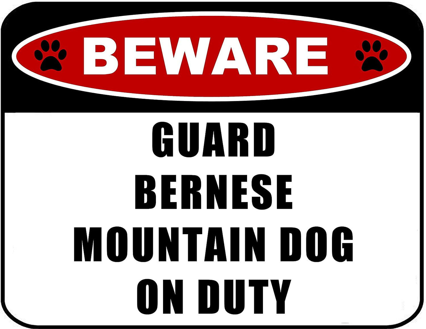 Beware Guard Bernese Mountain Dog on Duty (v2) 11.5 inch x 9 inch Laminated Dog Sign
