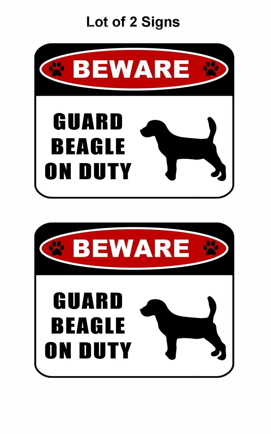 Beware Guard Beagle (silhouette) on Duty 11.5 inch x 9 inch Laminated Dog Sign - 2 Pack
