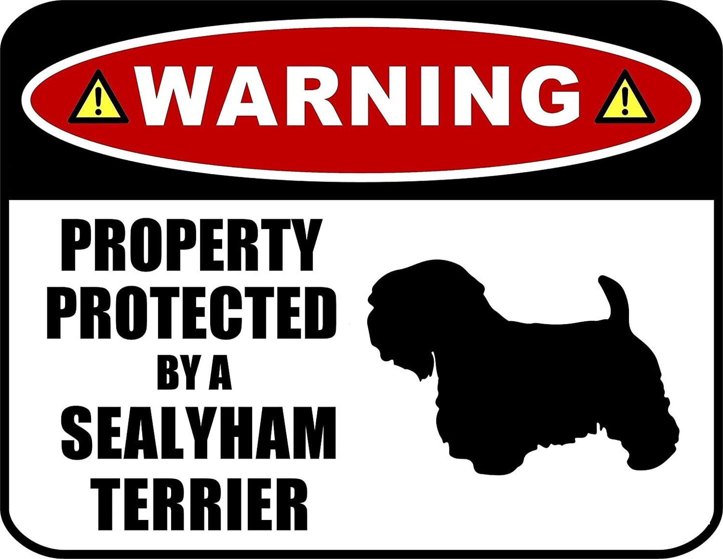 Warning Property Protected by a Sealyham (SILHOUETTE) 11.5 inch x 9 inch Laminated Dog Sign