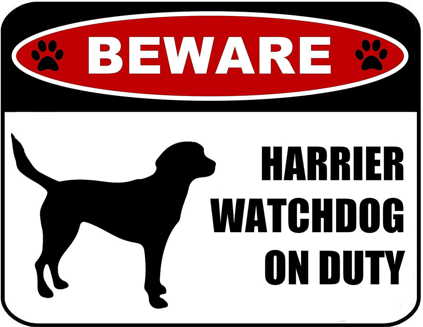 Beware Harrier Watchdog On Duty (Silhouette) 11.5 inch x 9 inch Laminated Dog Sign