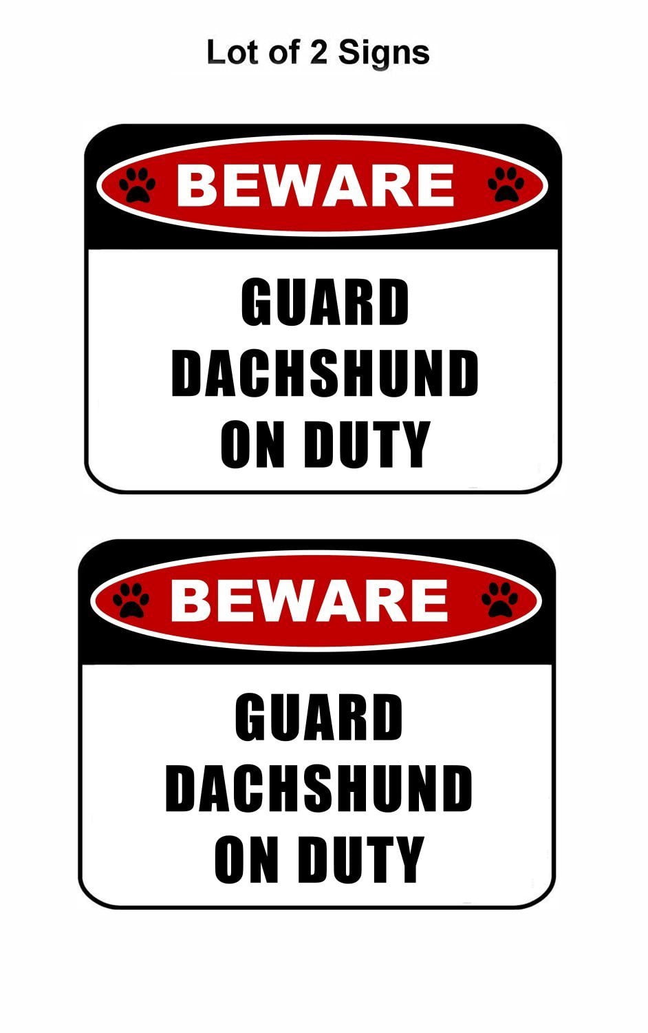 Beware Guard Dachshund (v2) on Duty 11.5 inch x 9 inch Laminated Dog Sign - 2 Pack