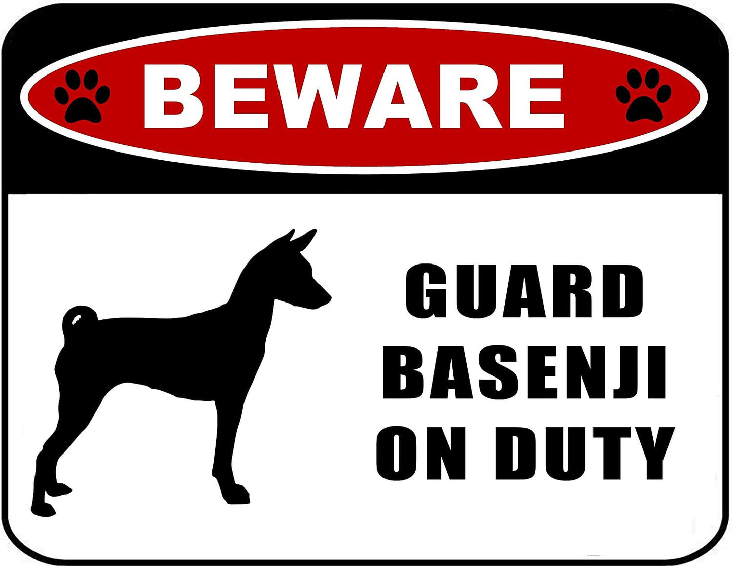 Beware Guard Basenji (Silhouette) on Duty 11.5 inch x 9 inch Laminated Dog Sign