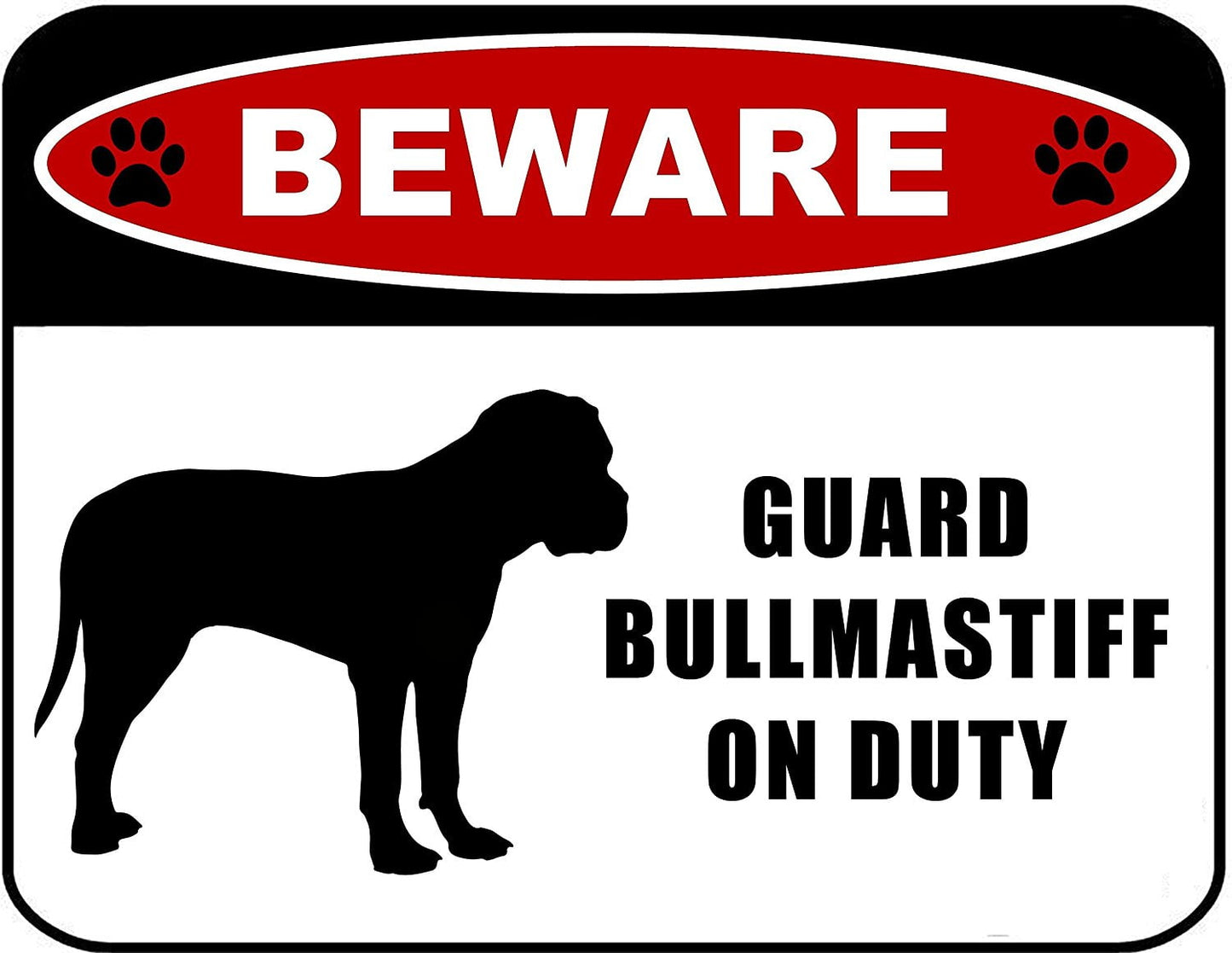 Beware Guard Bullmastiff (silhouette) on Duty 11.5 inch x 9 inch Laminated Dog Sign