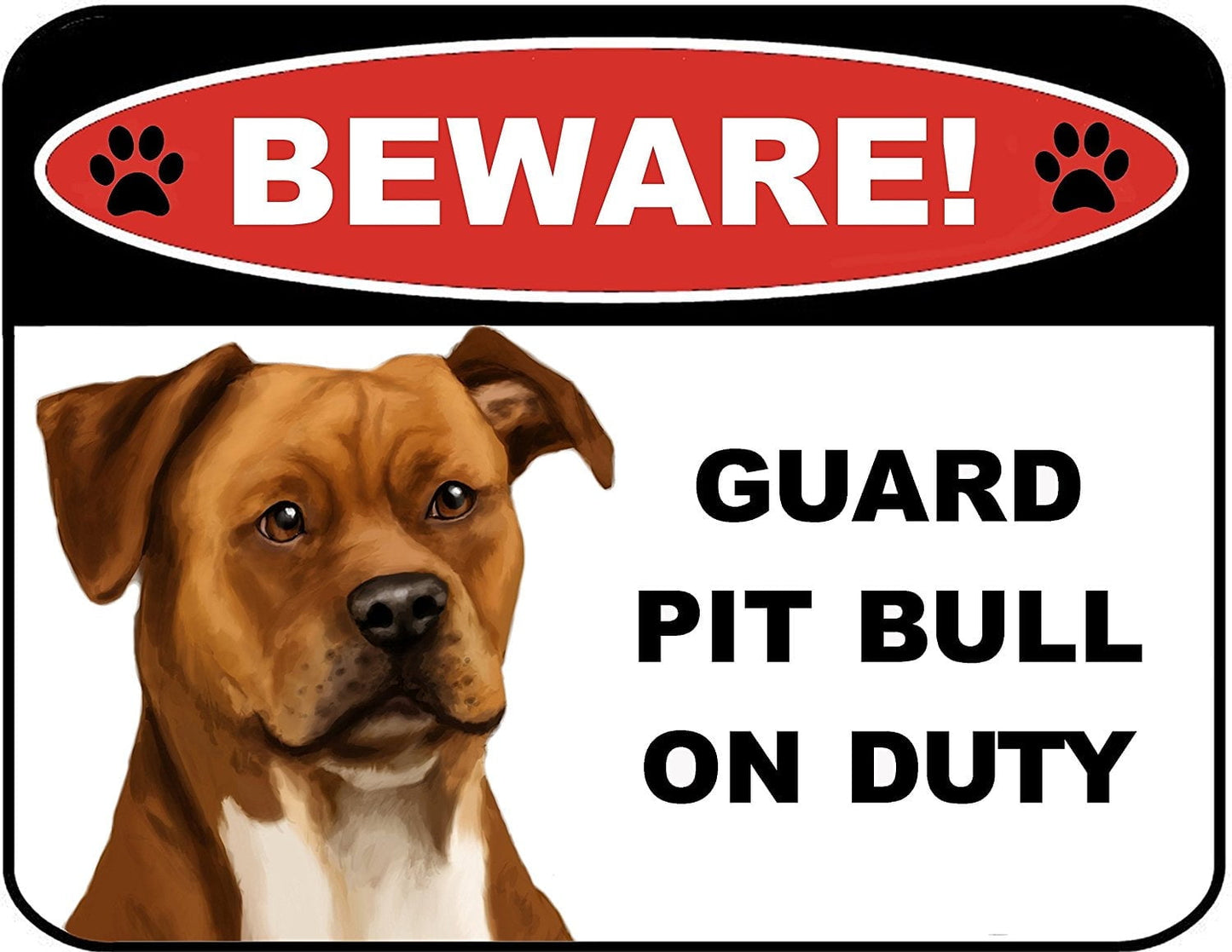 Beware Guard Pitbull (Tan) on Duty (v1) 9 inch x 11.5 inch Laminated Dog Sign