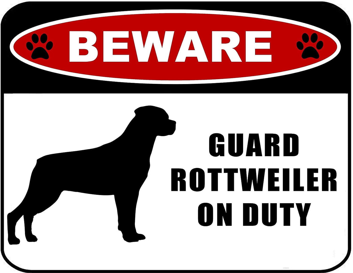 Beware Guard Rottweiler (silhouette) on Duty 11.5 inch x 9 inch Laminated Dog Sign