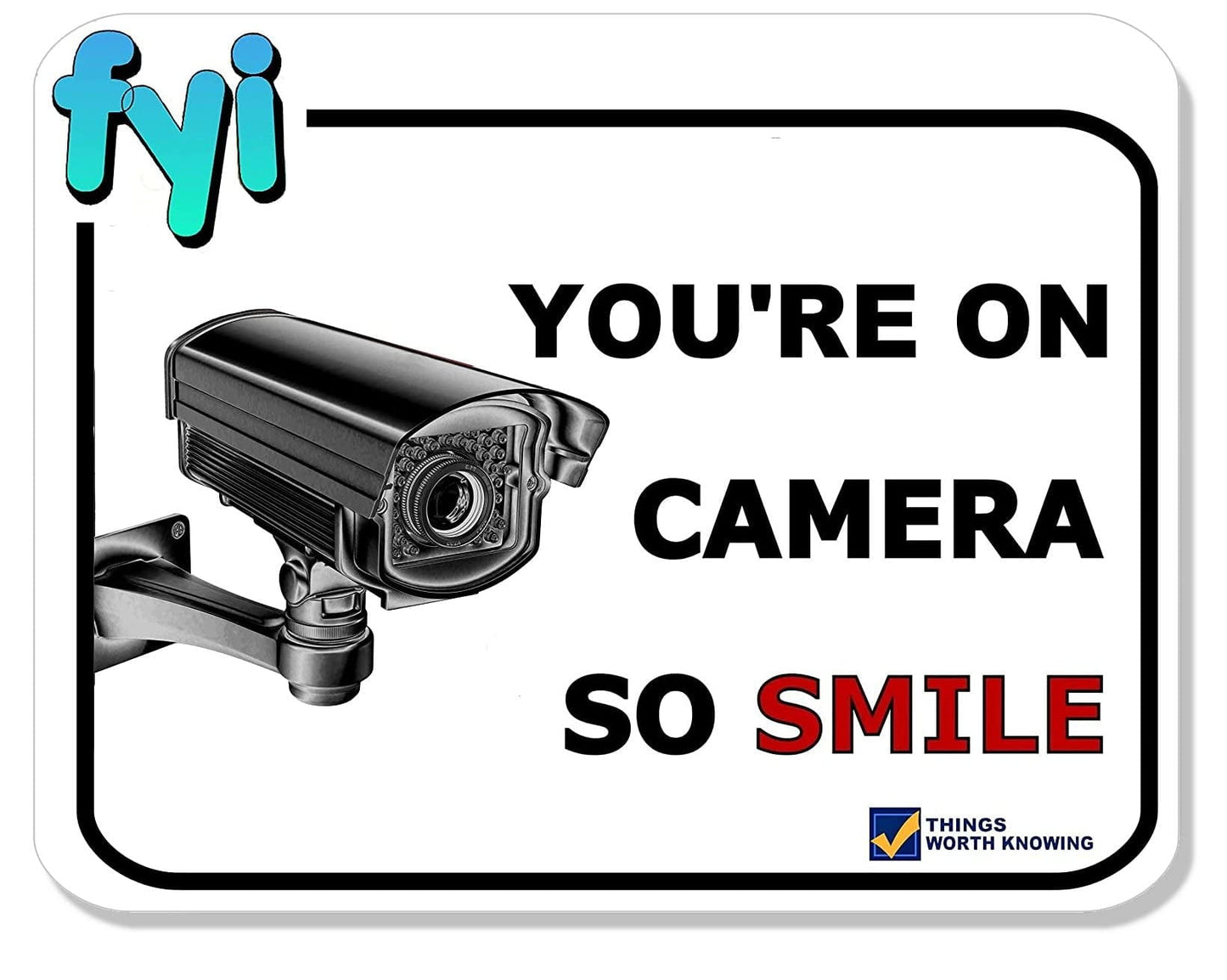 FYI - You're on Camera So Smile 11.5 inch x 9 inch Funny Laminated Sign