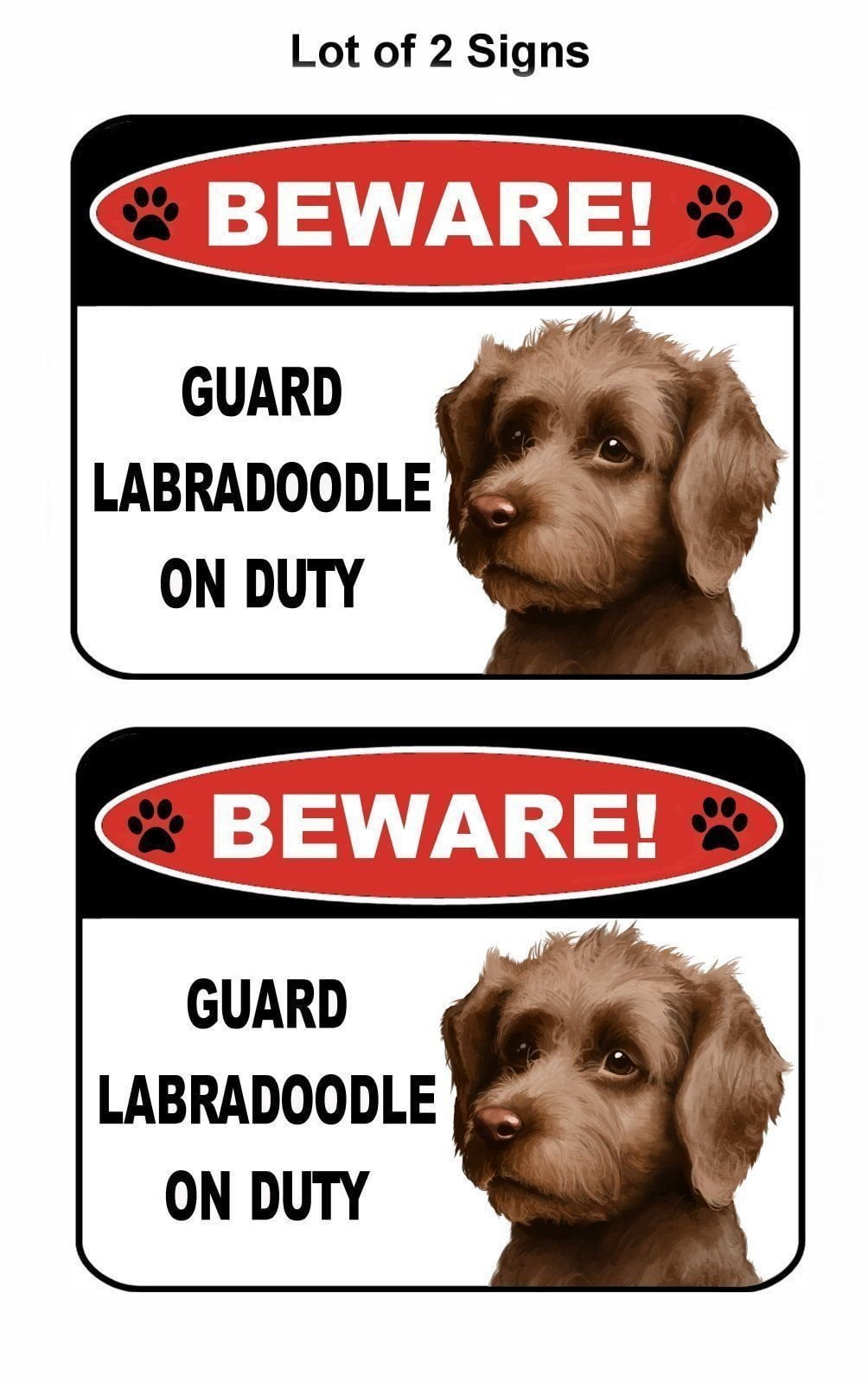 2-Count Beware Guard Labradoodle on Duty (v1) 9 inch x 11.5 inch Laminated Dog Sign