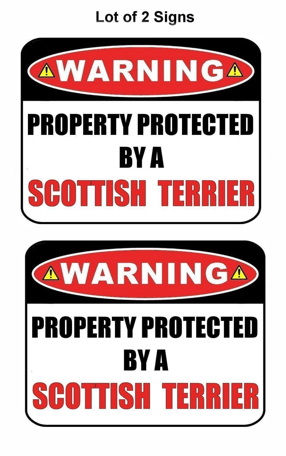 2-Count Warning Property Protected by a Scottish Terrier 9 inch x 11.5 inch Laminated Dog Sign