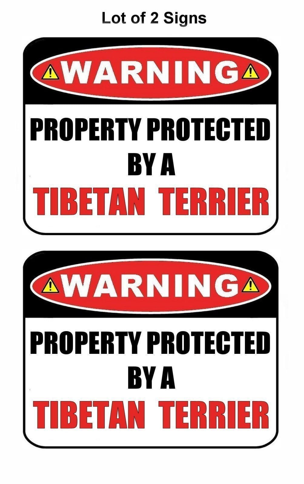 2-Count Warning Property Protected by a Tibetan Terrier 9 inch x 11.5 inch Laminated Dog Sign