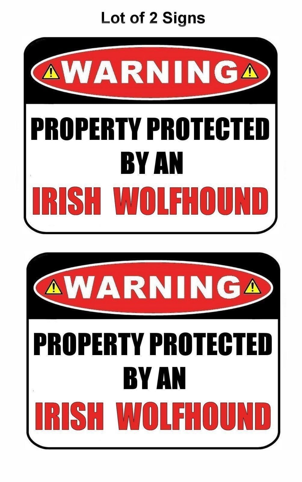 2-Count Warning Property Protected by an Irish Wolfhound 9 inch x 11.5 inch Laminated Dog Sign