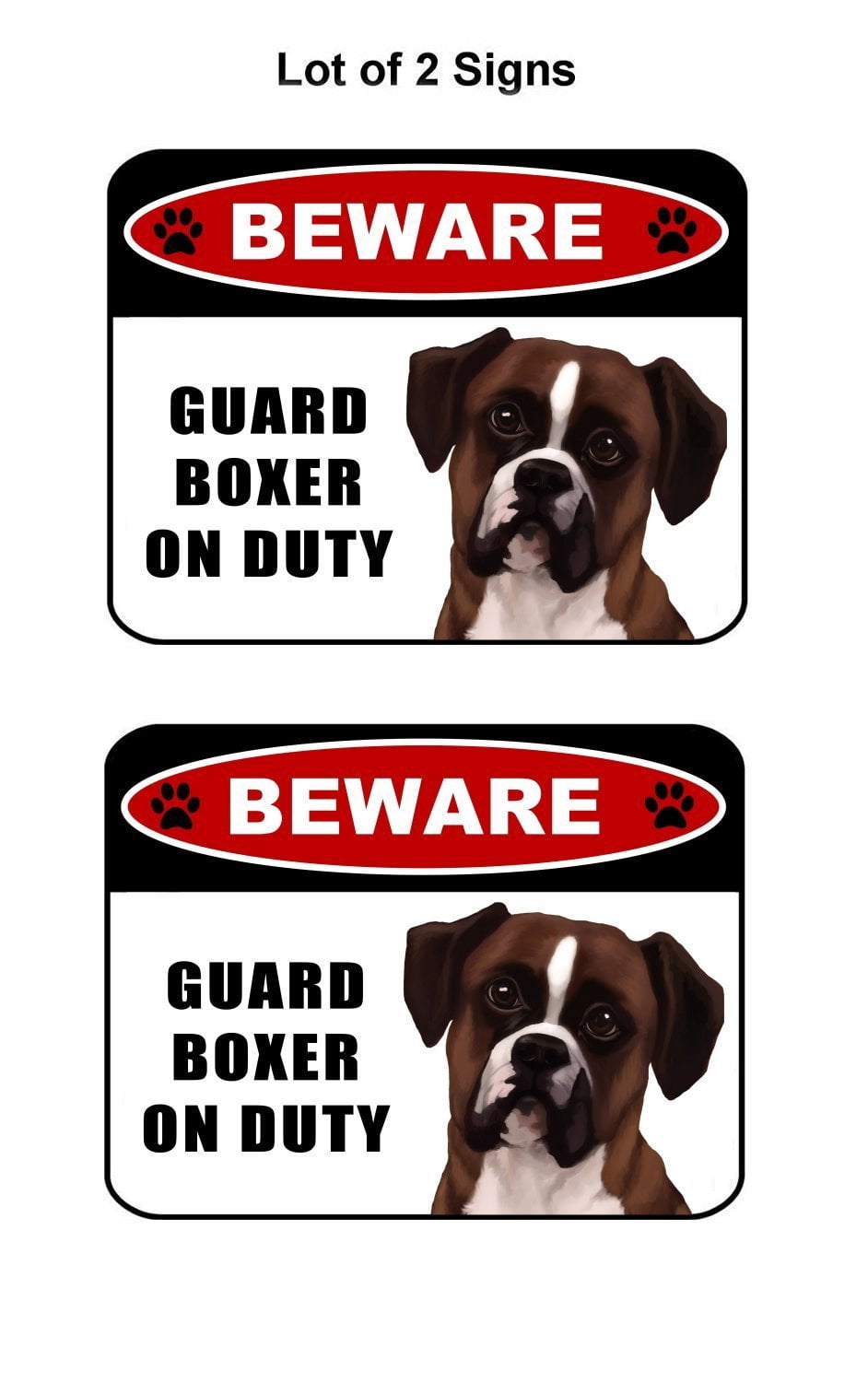 Beware Guard Boxer (v1) on Duty 11.5 inch x 9 inch Laminated Dog Sign - 2 Pack
