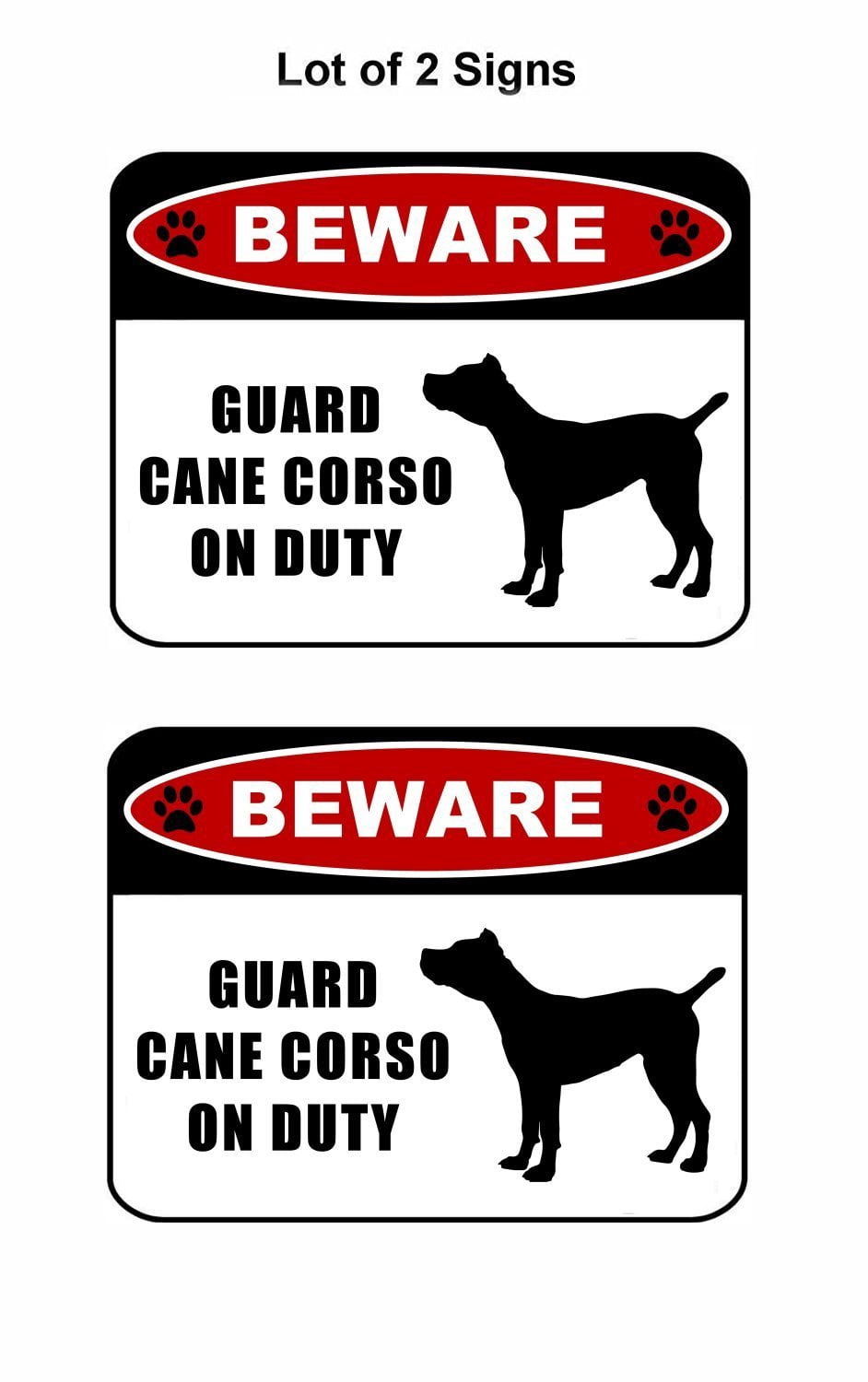 Beware Guard Cane Corso (silhouette) on Duty 11.5 inch x 9 inch Laminated Dog Sign - 2 Pack