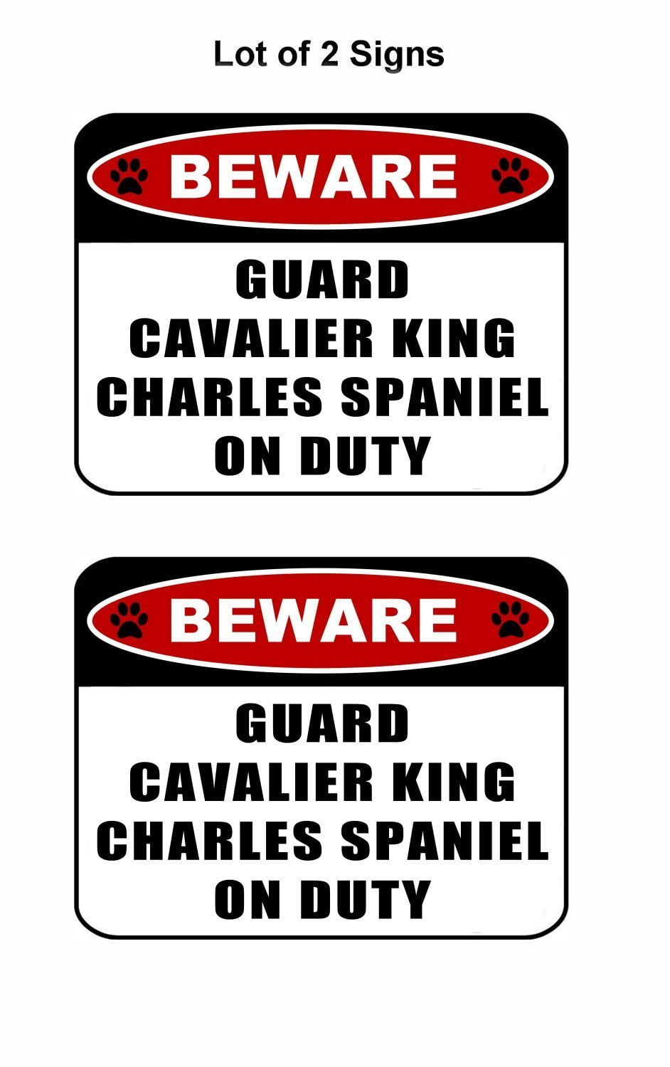 Beware Guard Cavalier King Charles Spaniel (v2) on Duty 11.5 inch x 9 inch Laminated Dog Sign - 2 Pack