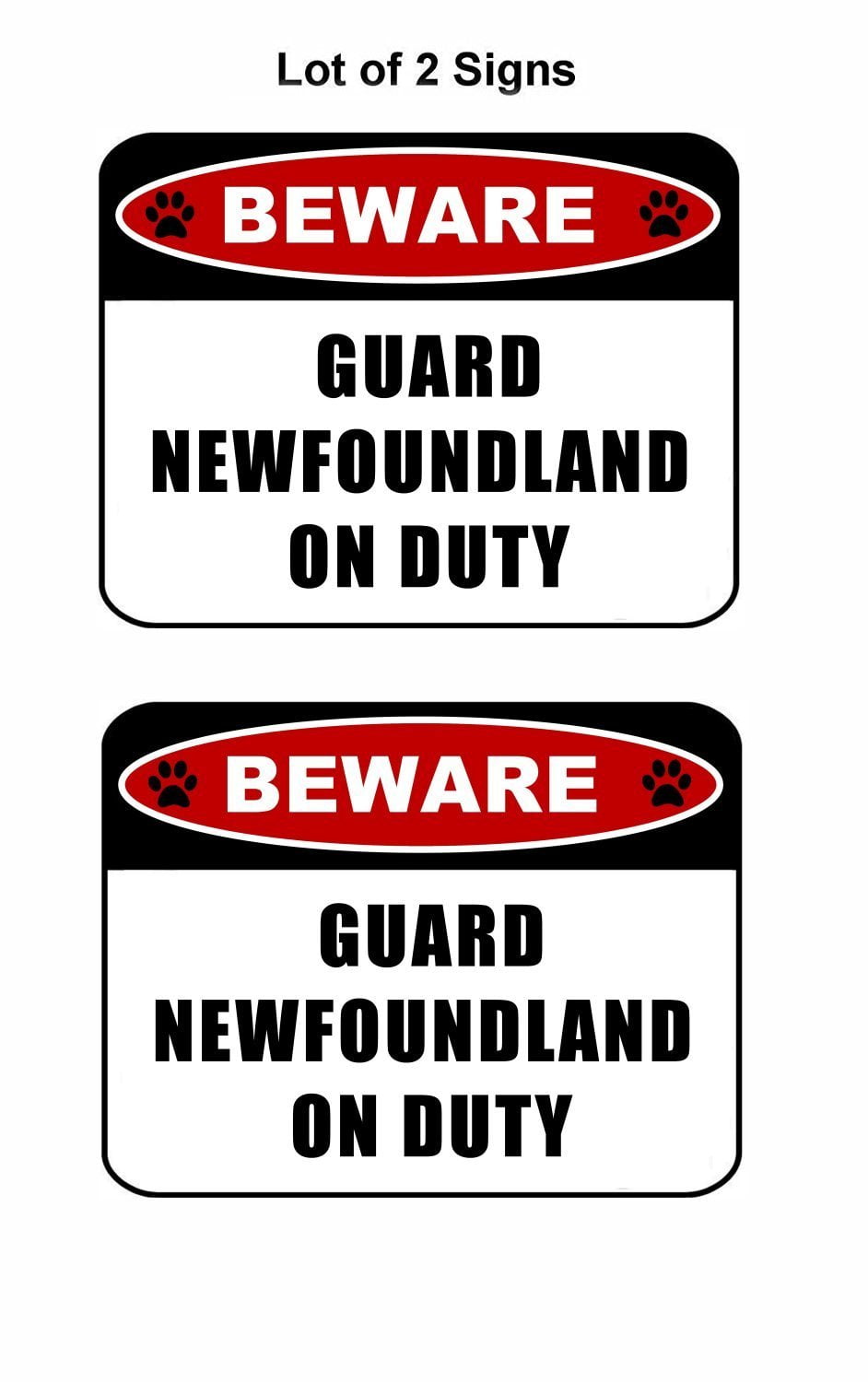 Beware Guard Newfoundland (v2) on Duty 11.5 inch x 9 inch Laminated Dog Sign - 2 Pack