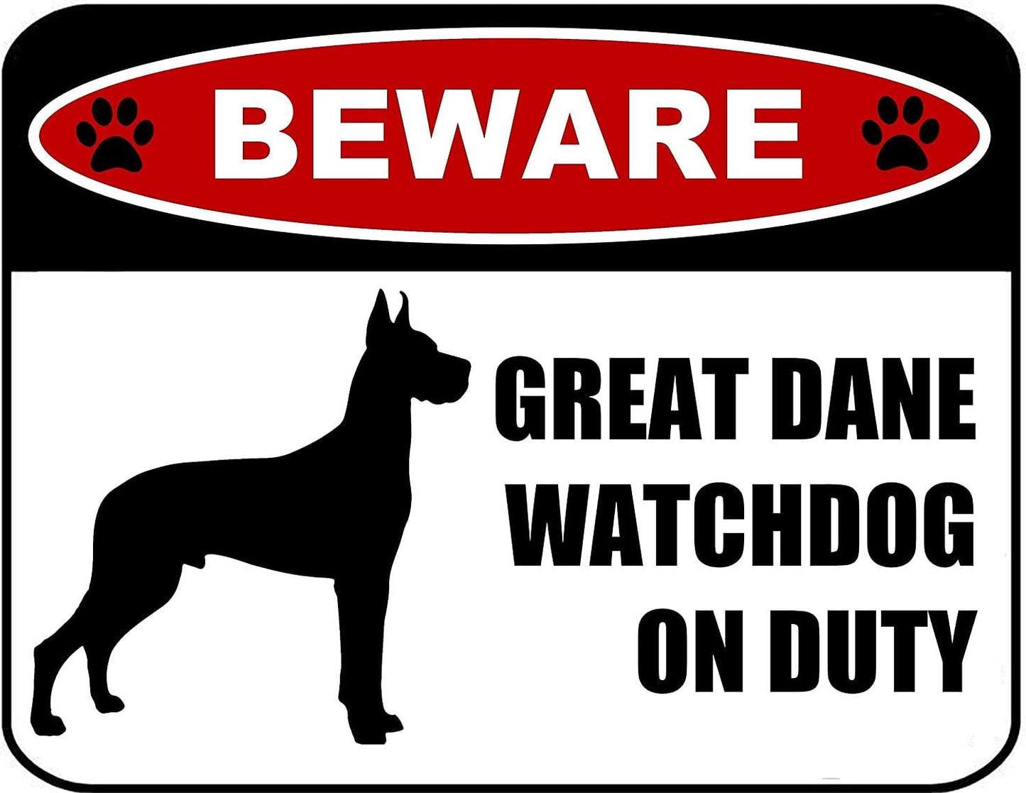 Beware Great Dane Watchdog On Duty (Silhouette) 11.5 inch x 9 inch Laminated Dog Sign