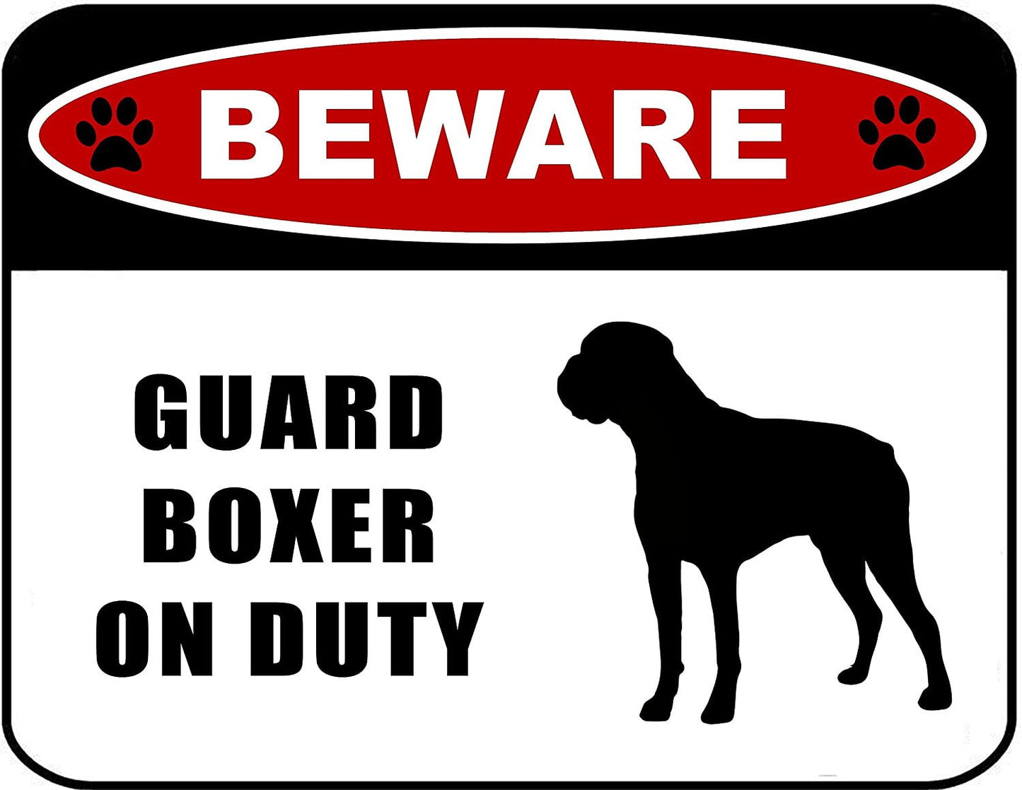 Beware Guard Boxer on Duty (silhouette) 11.5 inch x 9 inch Laminated Dog Sign