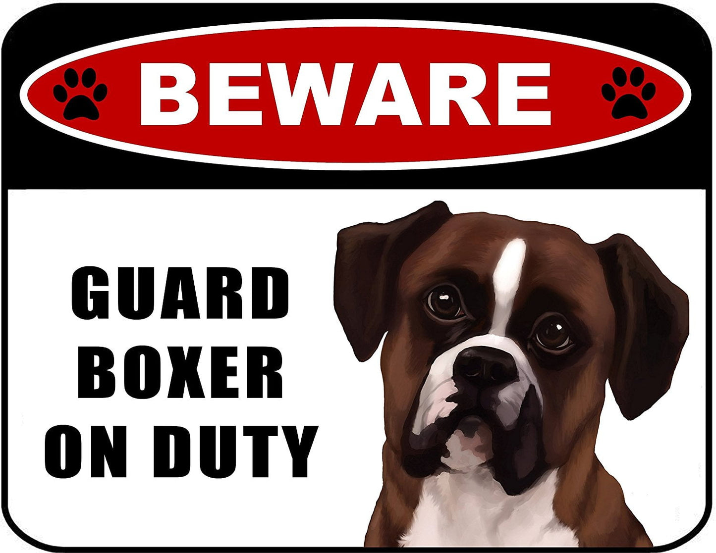 Beware Guard Boxer (v1) on Duty 11.5 inch x 9 inch Laminated Dog Sign