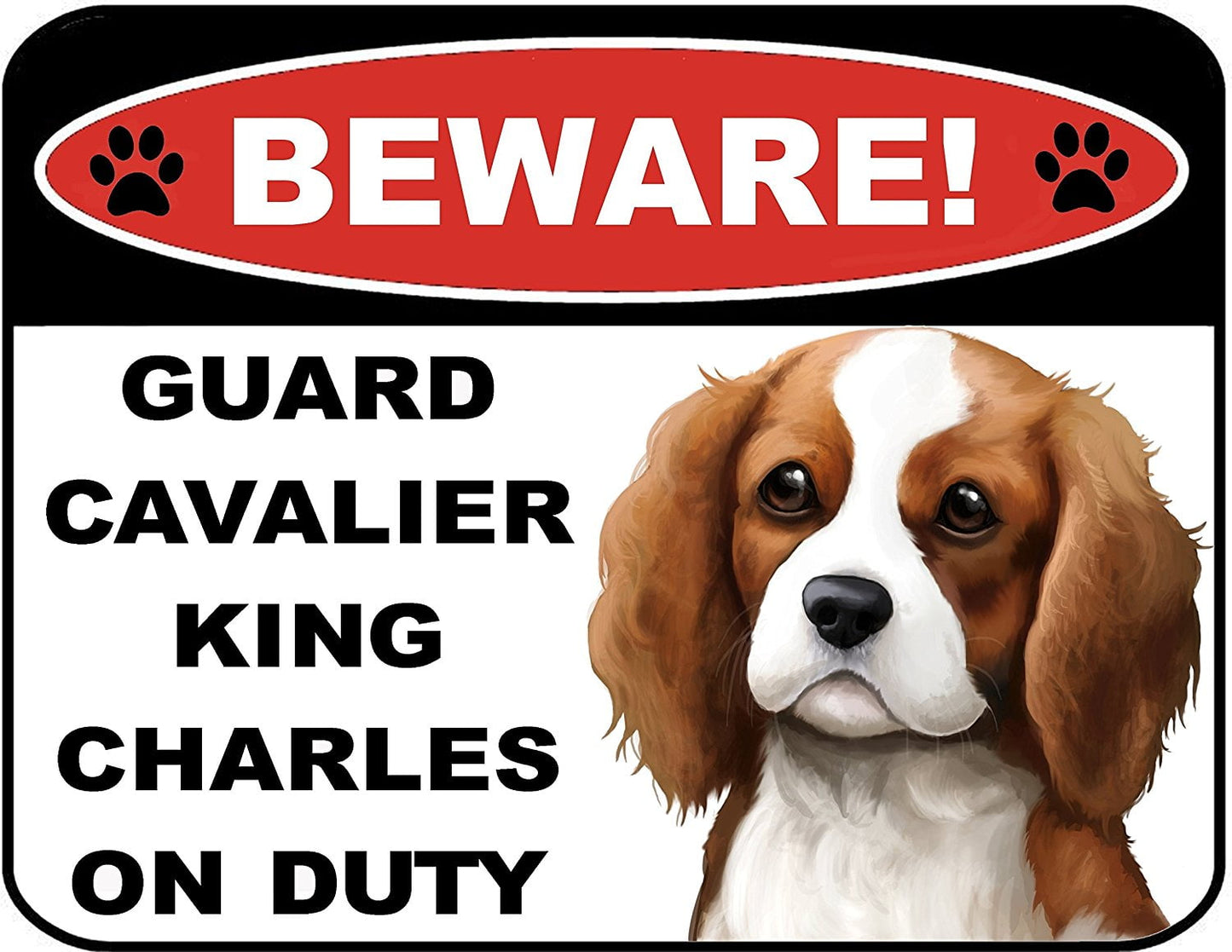 Beware Guard Cavalier King Charles on Duty (v1) 9 inch x 11.5 inch Laminated Dog Sign