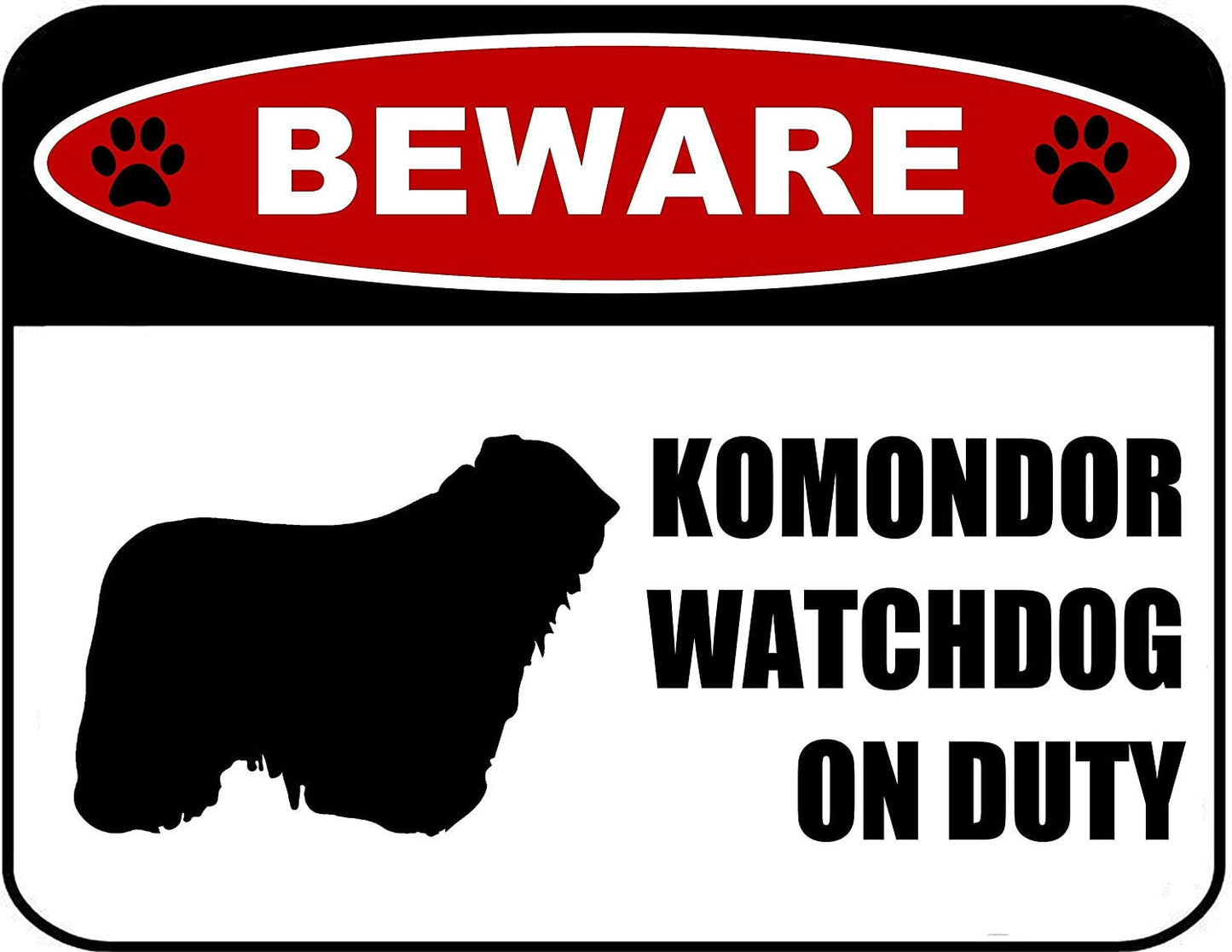 Beware Komondor Watchdog On Duty (Silhouette) 11.5 inch x 9 inch Laminated Dog Sign