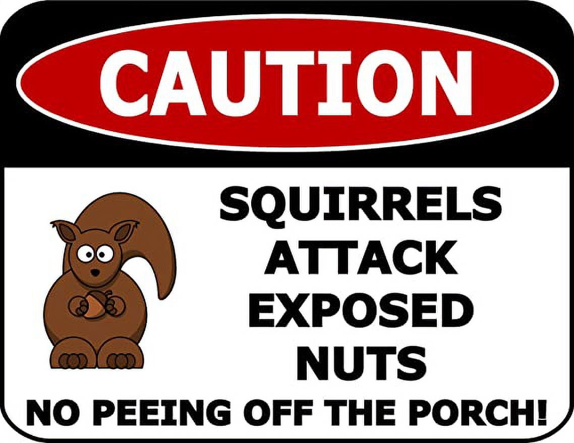 Caution Squirrels Attack Exposed Nuts No... 11.5W by 9H Laminated Sign