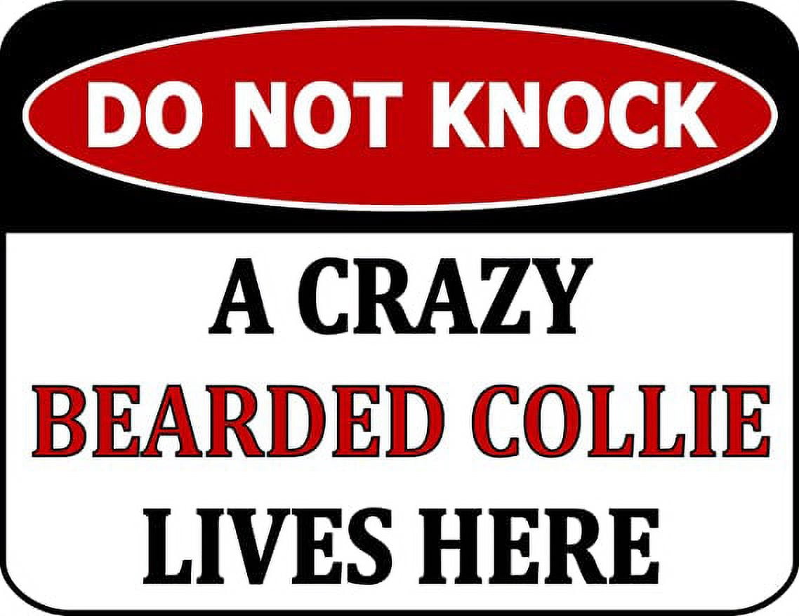 Do Not Knock A Crazy Bearded Collie Lives Here 11.5 inch by 9 inch Laminated Dog Sign