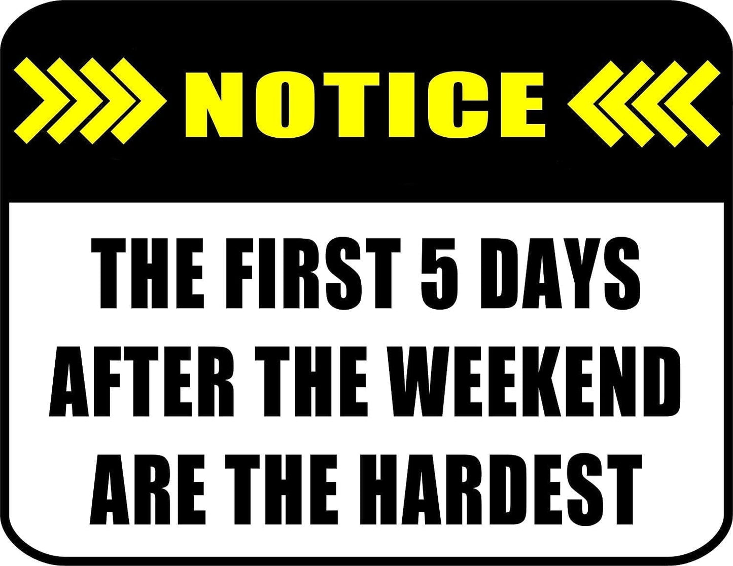 Notice The First 5 Days after The Weekend 11.5 by 9 inch Laminated Sign