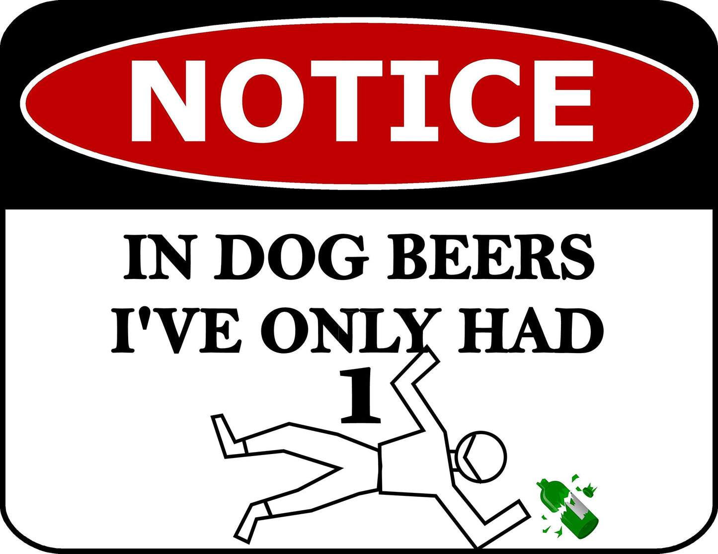 Notice In Dog Beers I've Only Had One 11.5 inch by 9 inch Laminated Funny Sign