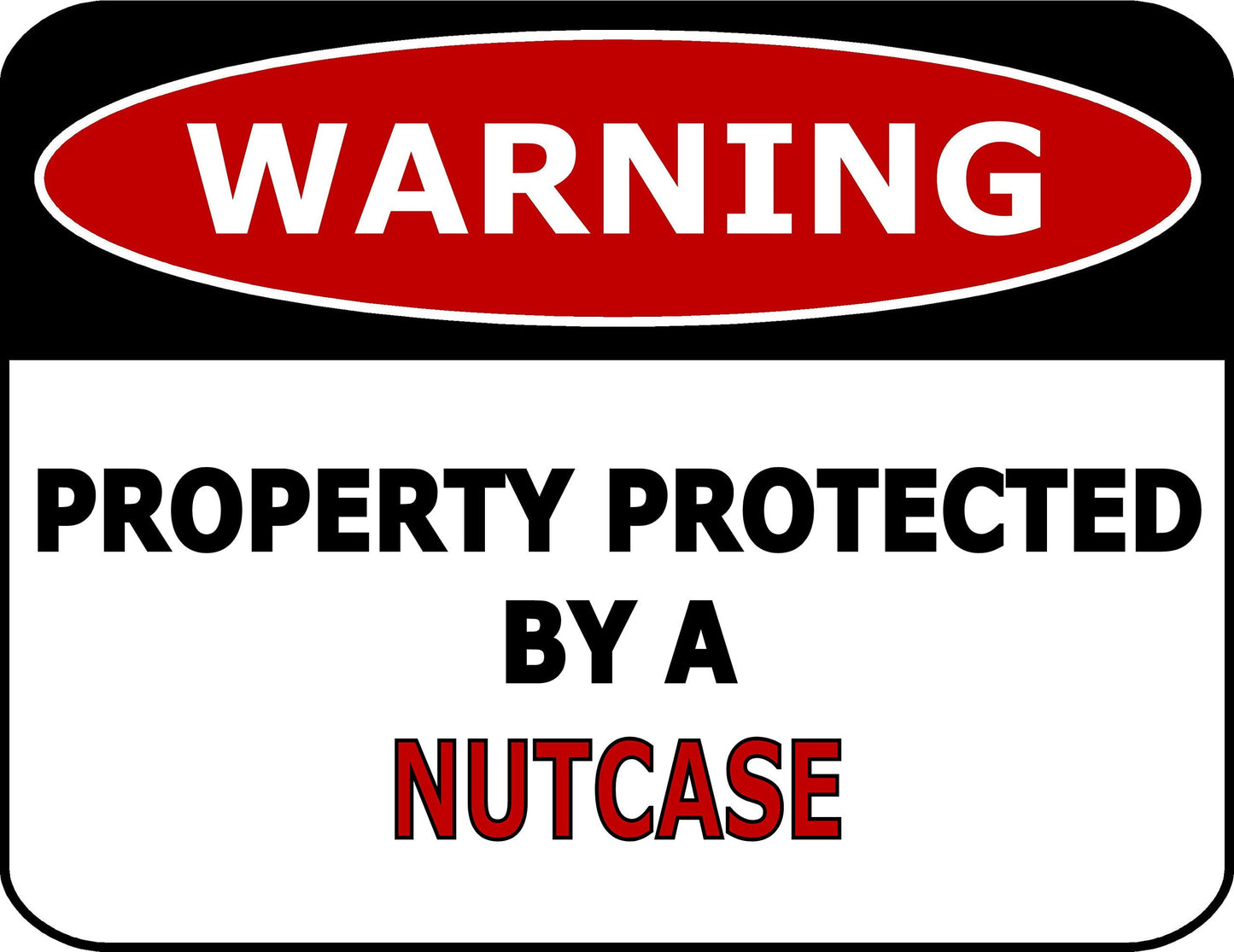 Warning Property Protected By A Nutcase 11.5 inch by 9 inch Laminated Funny Sign