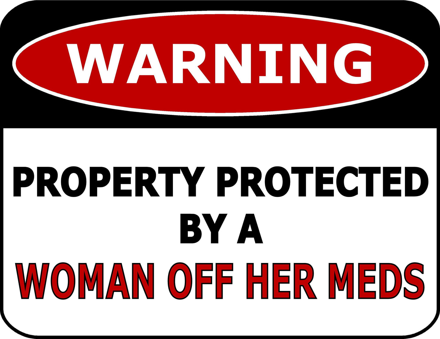 Warning Property Protected By A Woman Off Her Meds 11.5 inch by 9 inch Laminated Funny Sign