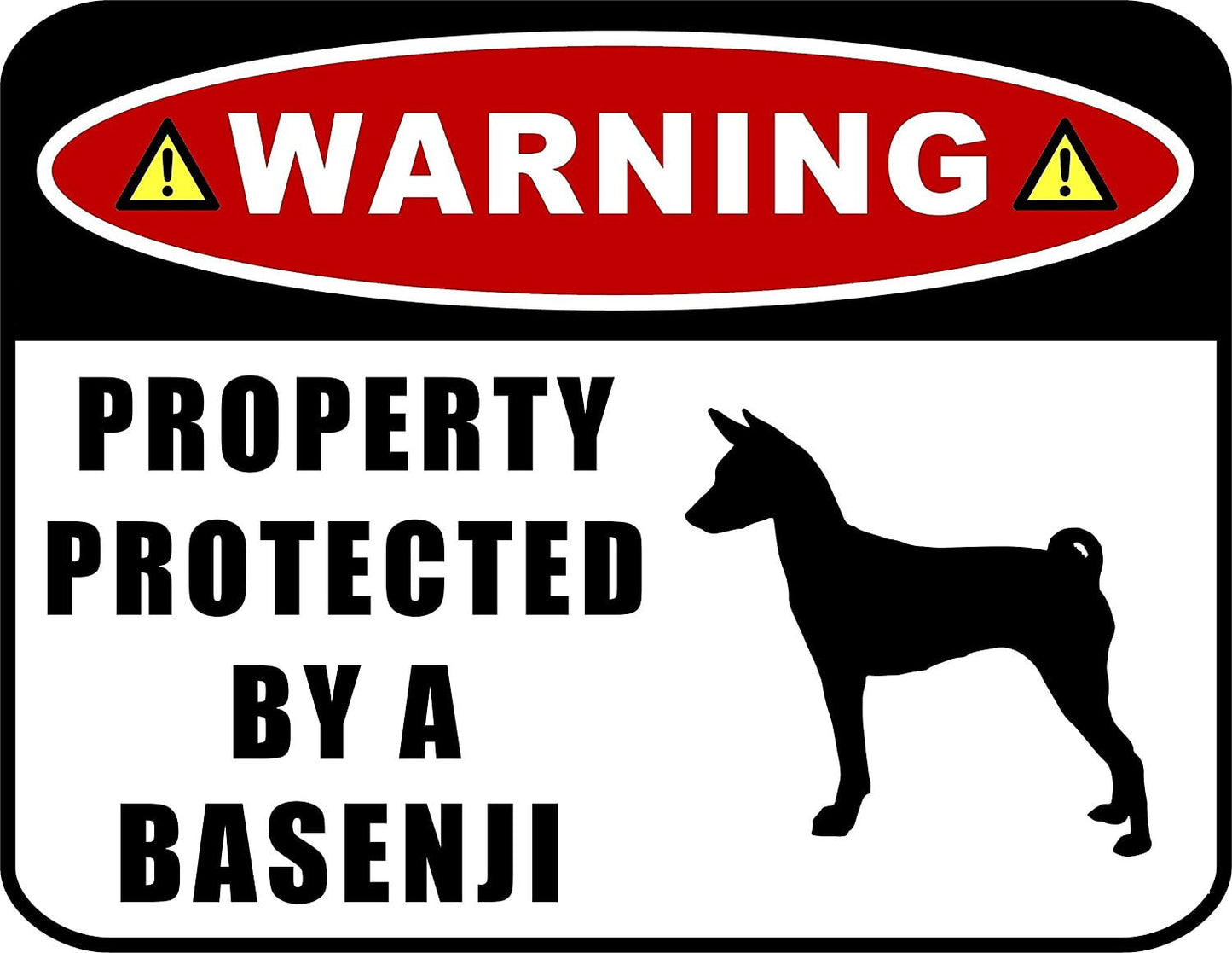 Warning Property Protected by a Basenji (SILHOUETTE) 11.5 inch x 9 inch Laminated Dog Sign