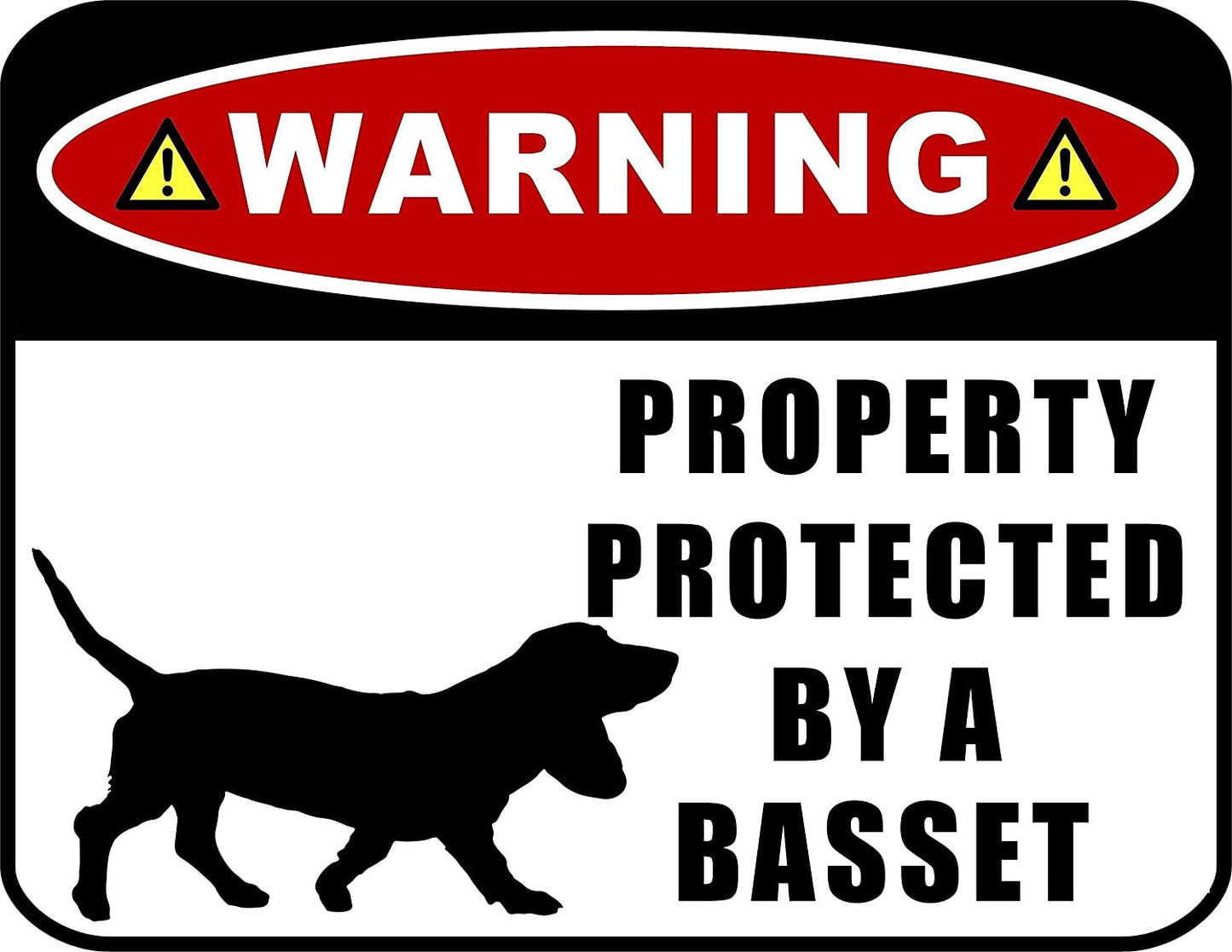 Warning Property Protected by a Basset (SILHOUETTE) 11.5 inch x 9 inch Laminated Dog Sign