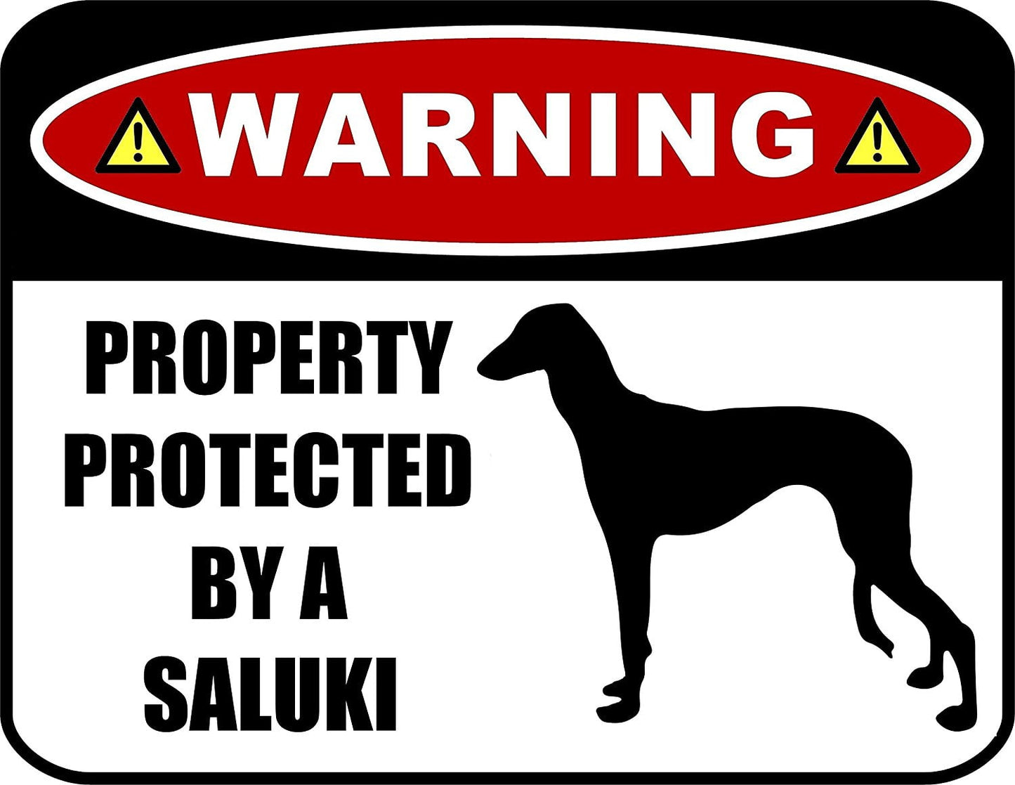 Warning Property Protected by a Saluki (SILHOUETTE) 11.5 inch x 9 inch Laminated Dog Sign