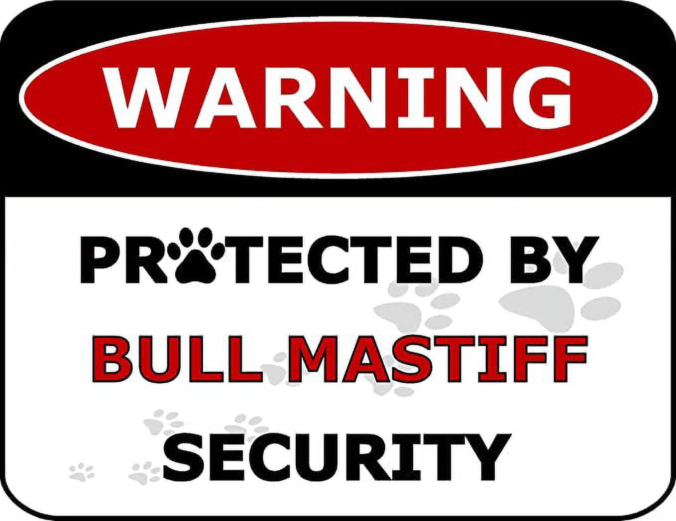 Warning Protected by Bull Mastiff Security 11.5 inch by 9 inch Laminated Dog Sign