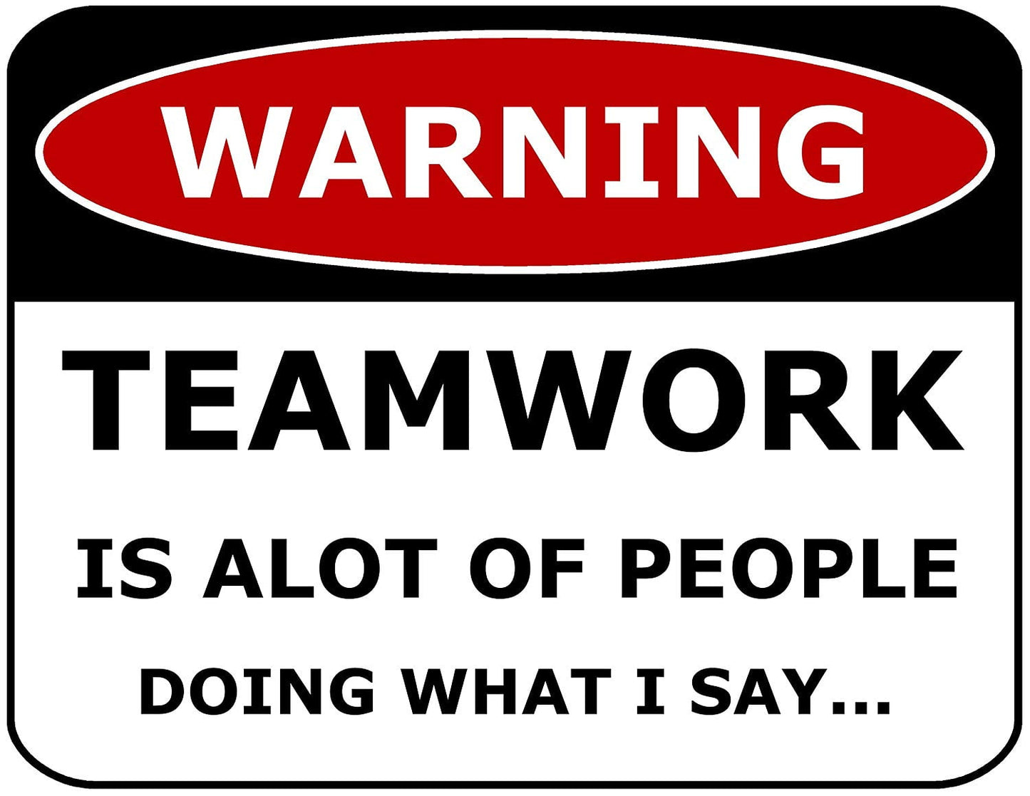 Warning Teamwork Is a Lot Of People Doing What I Say 11.5" x 9" Laminated Funny Sign